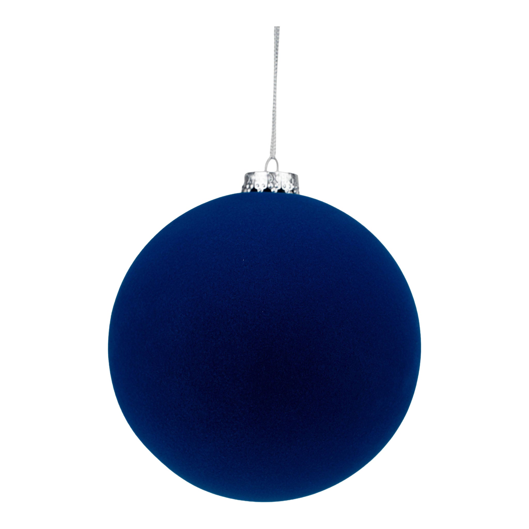 15cm Set of 2 Flocked Royal Blue Ball - Seasonal Decor