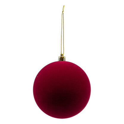 10cm Set of 6 Flocked Burgundy Ball - Seasonal Decor