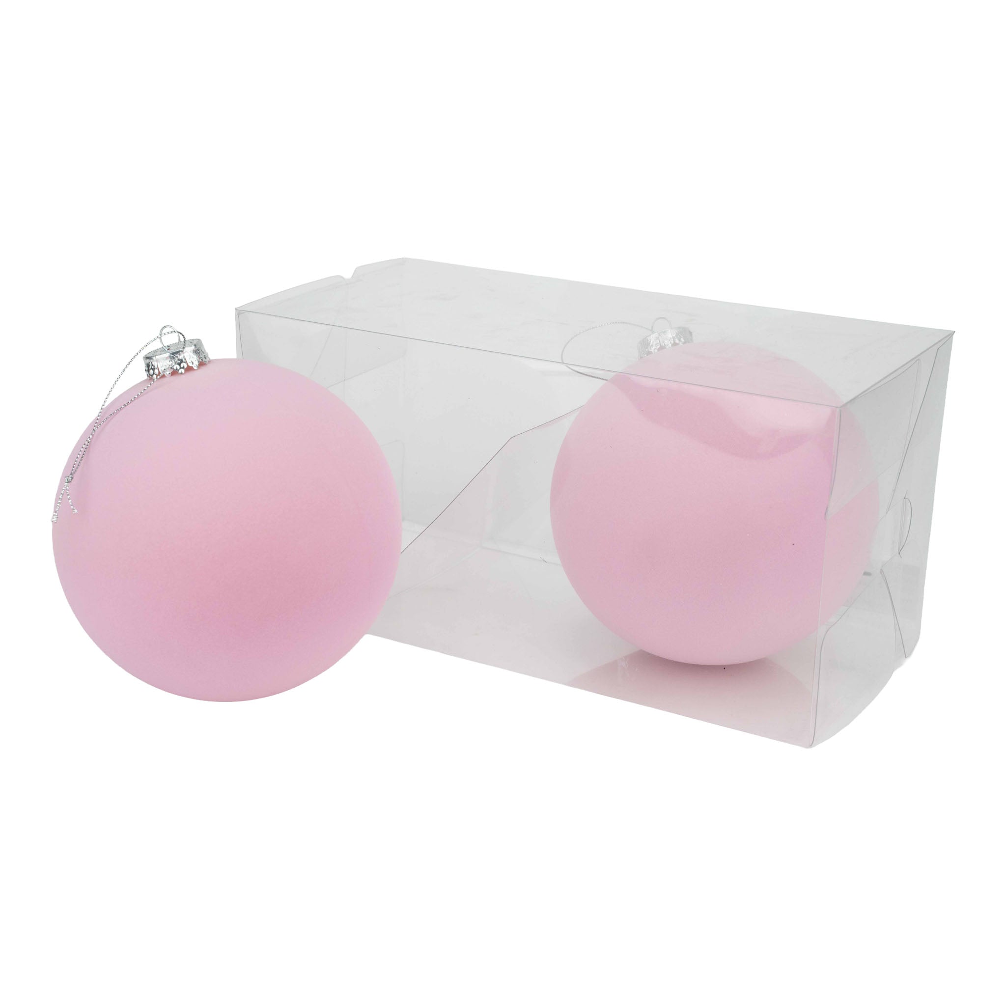 15cm Set of 2 Flocked Musk Pink Ball - Seasonal Decor