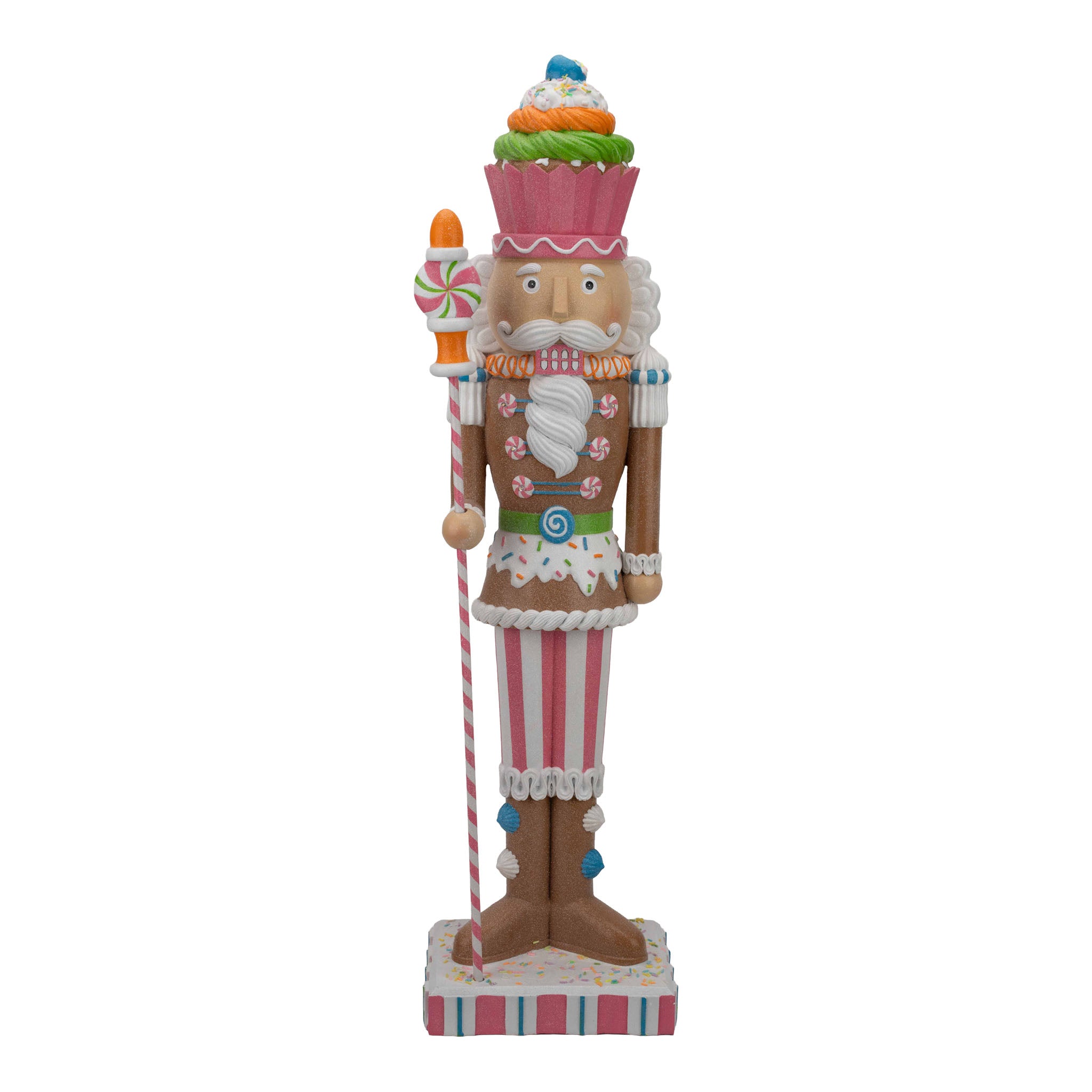 90cm Gingerbread Candy LED Nutcracker with Staff - Seasonal Decor