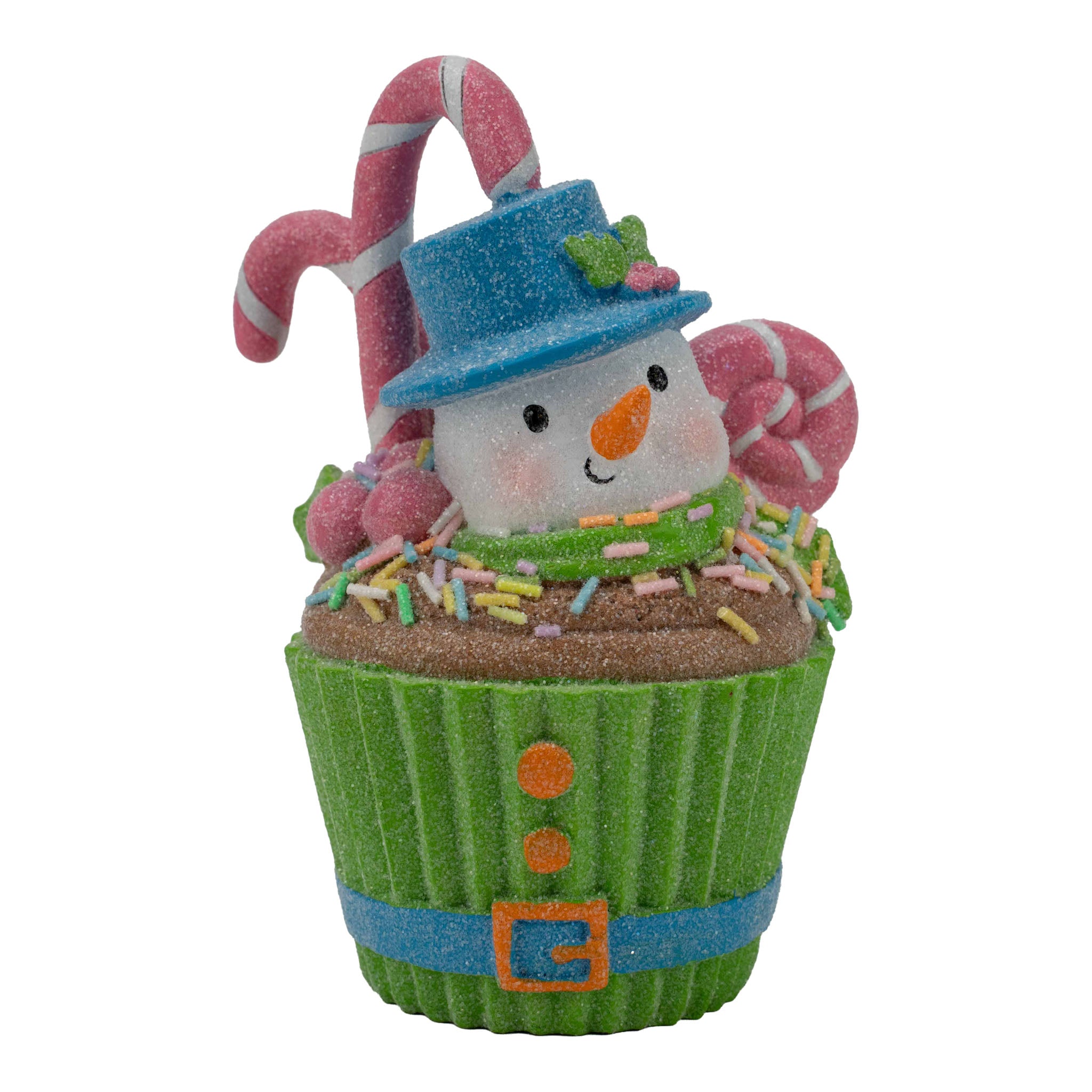 15cm Gingerbread Candy Snowman Cupcake - Seasonal Decor