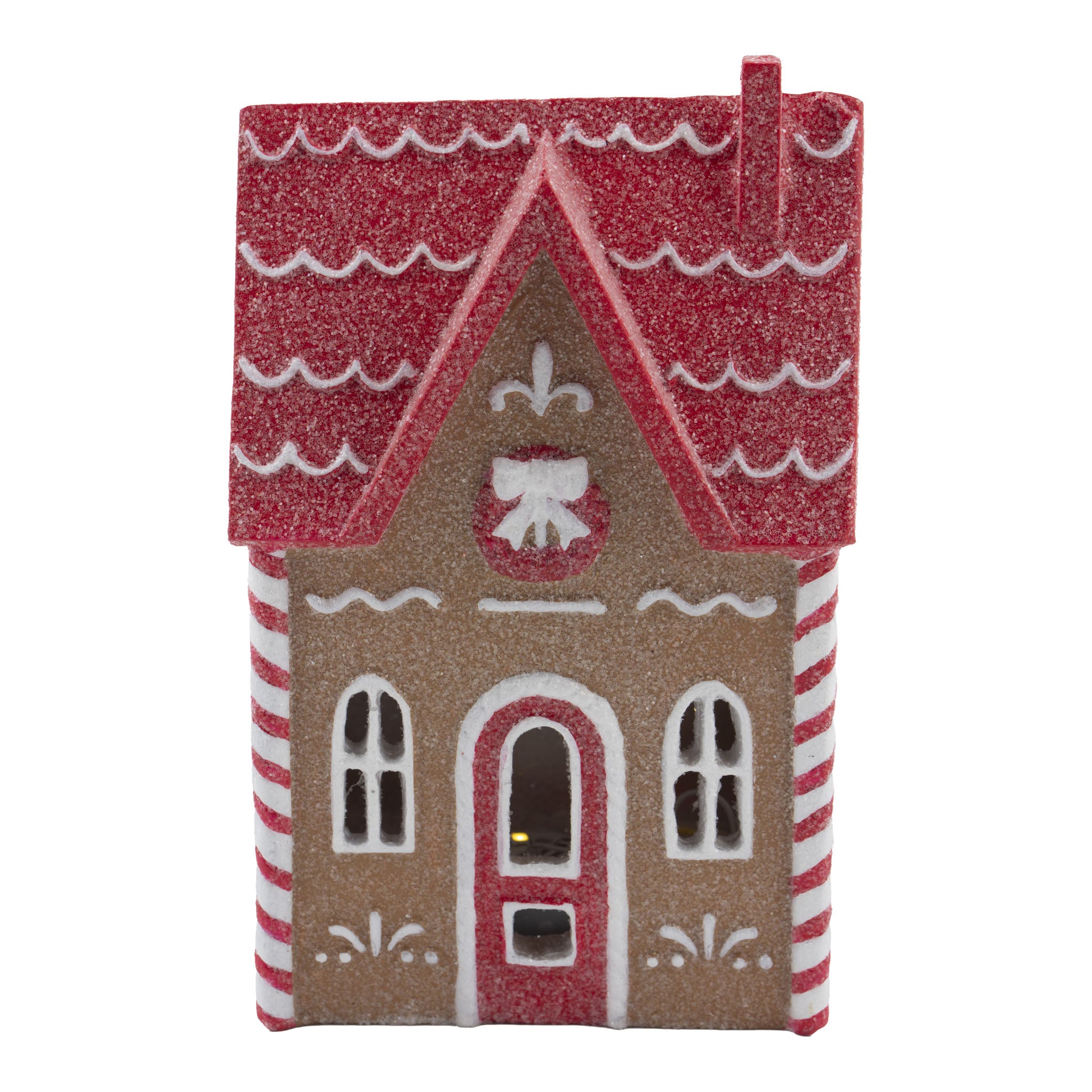 15cm Gingerbread Red White LED House - Seasonal Decor