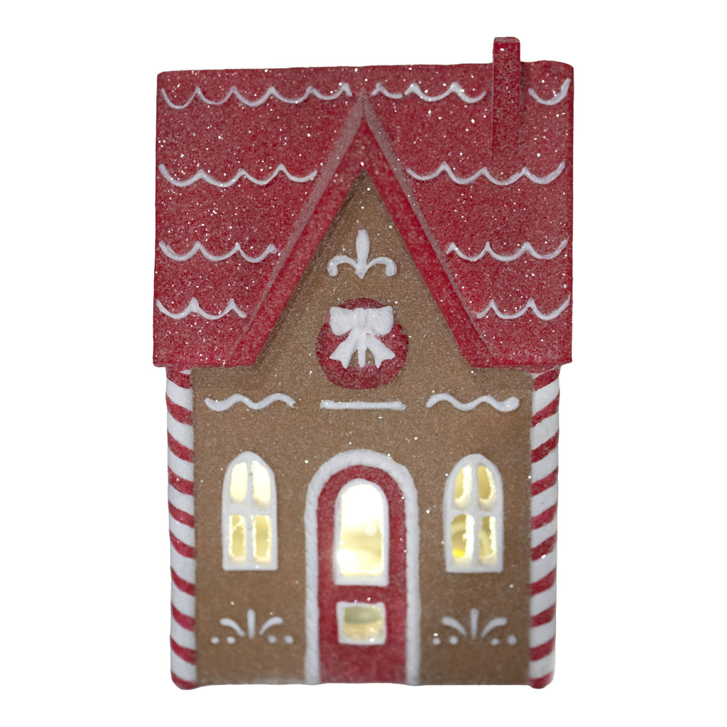 15cm Gingerbread Red White LED House - Seasonal Decor