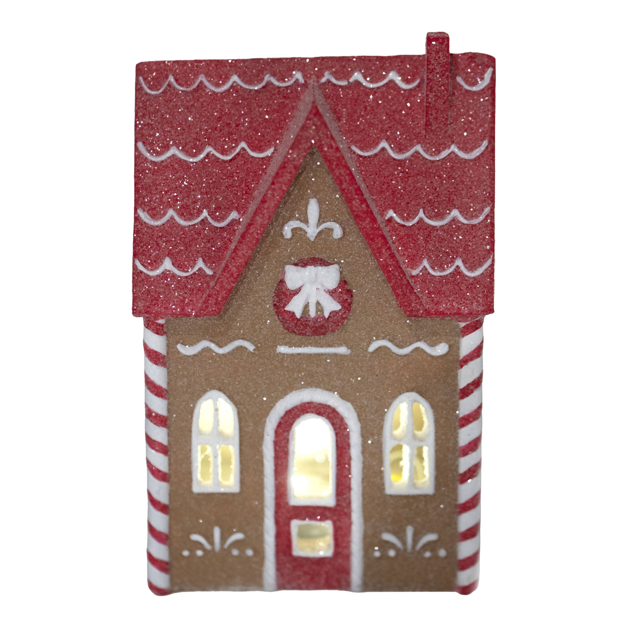 15cm Gingerbread Red White LED House - Seasonal Decor