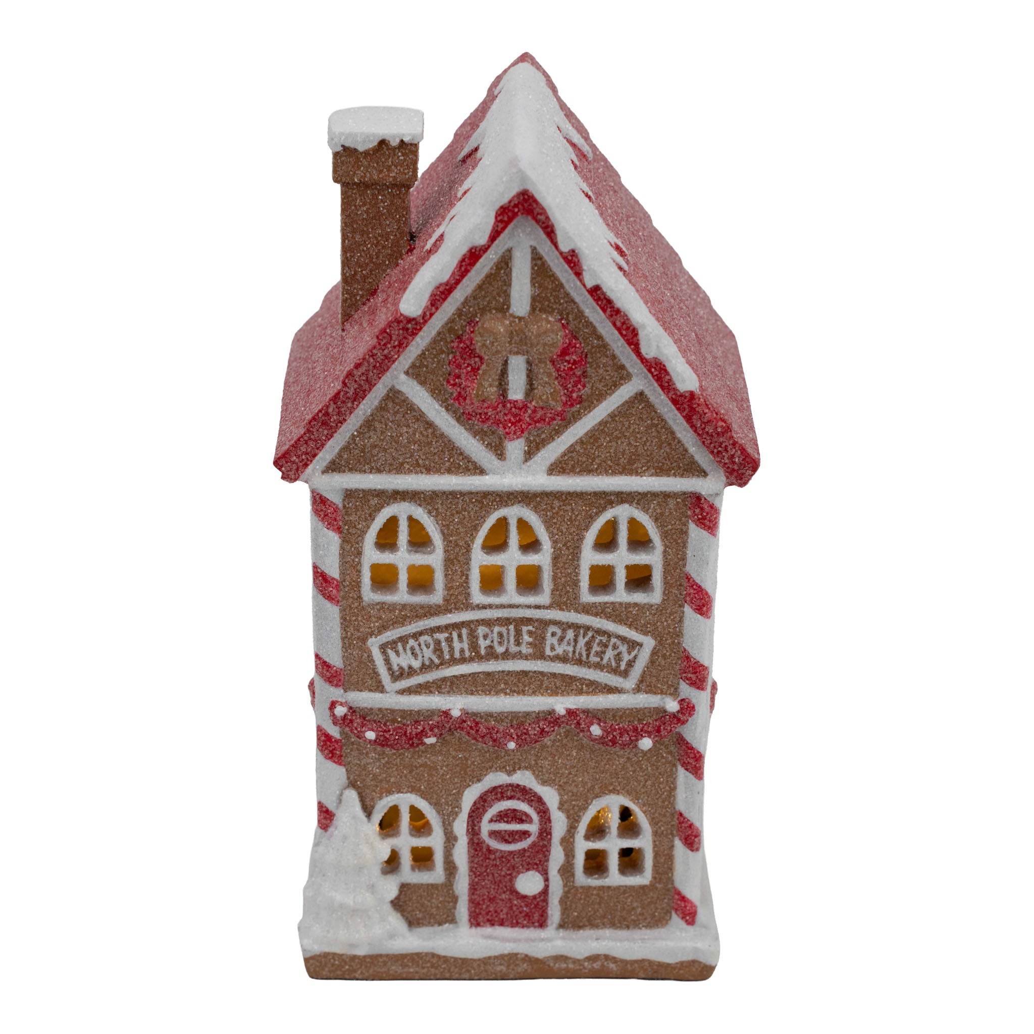 18cm Gingerbread Red White LED Bakery - Seasonal Decor