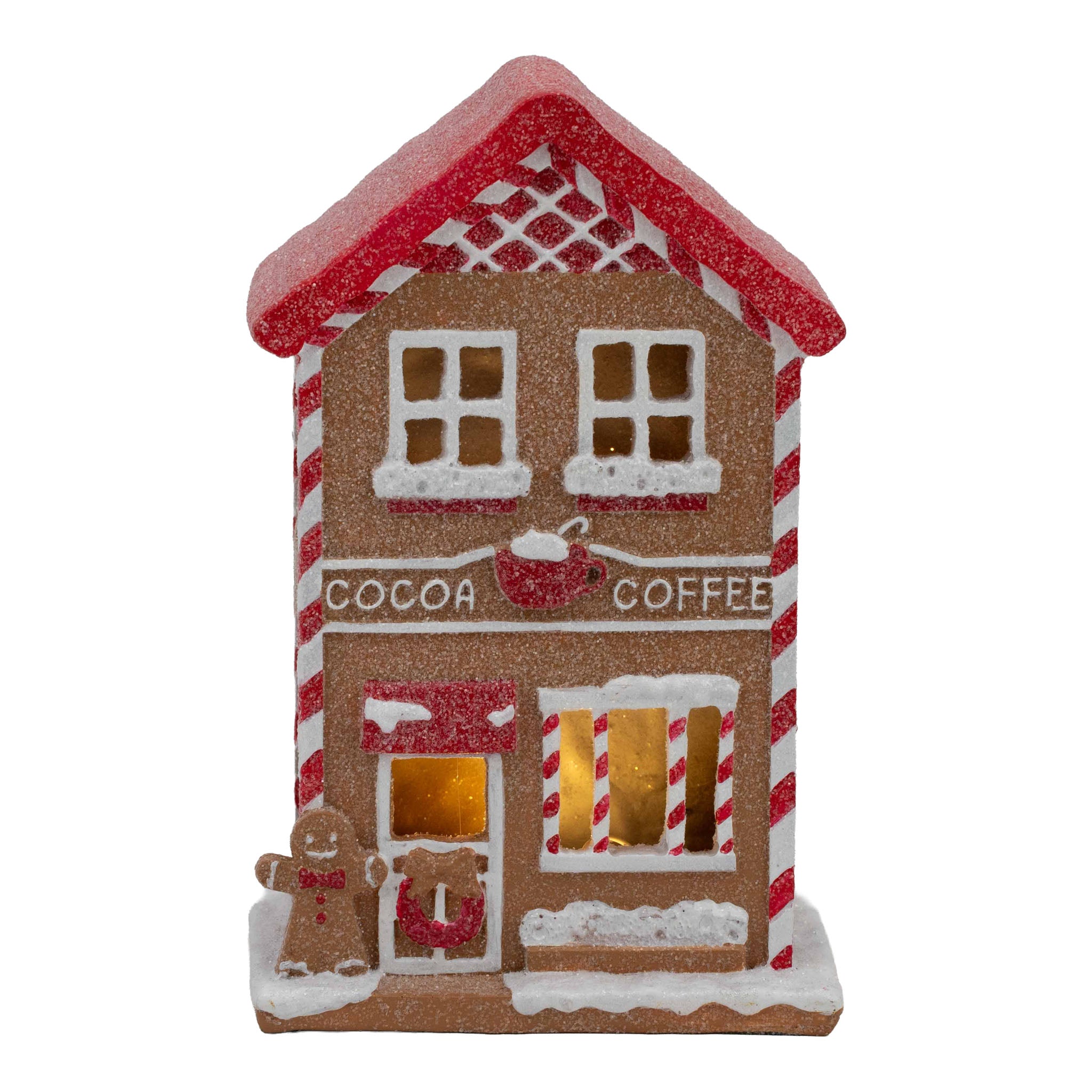 18cm Gingerbread Red White LED Coffee Shop - Seasonal Decor