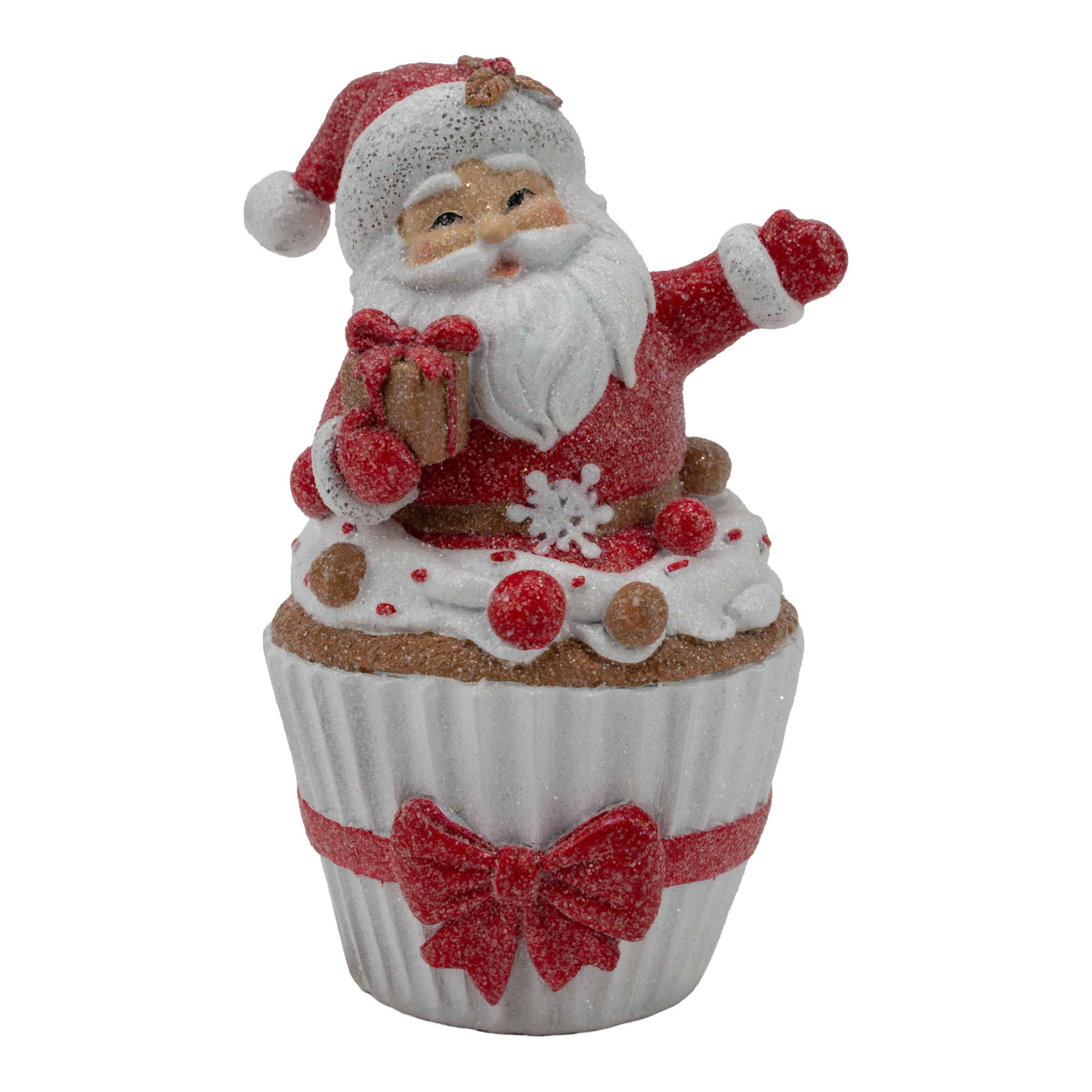 15cm Gingerbread Red White Santa Cupcake - Seasonal Decor