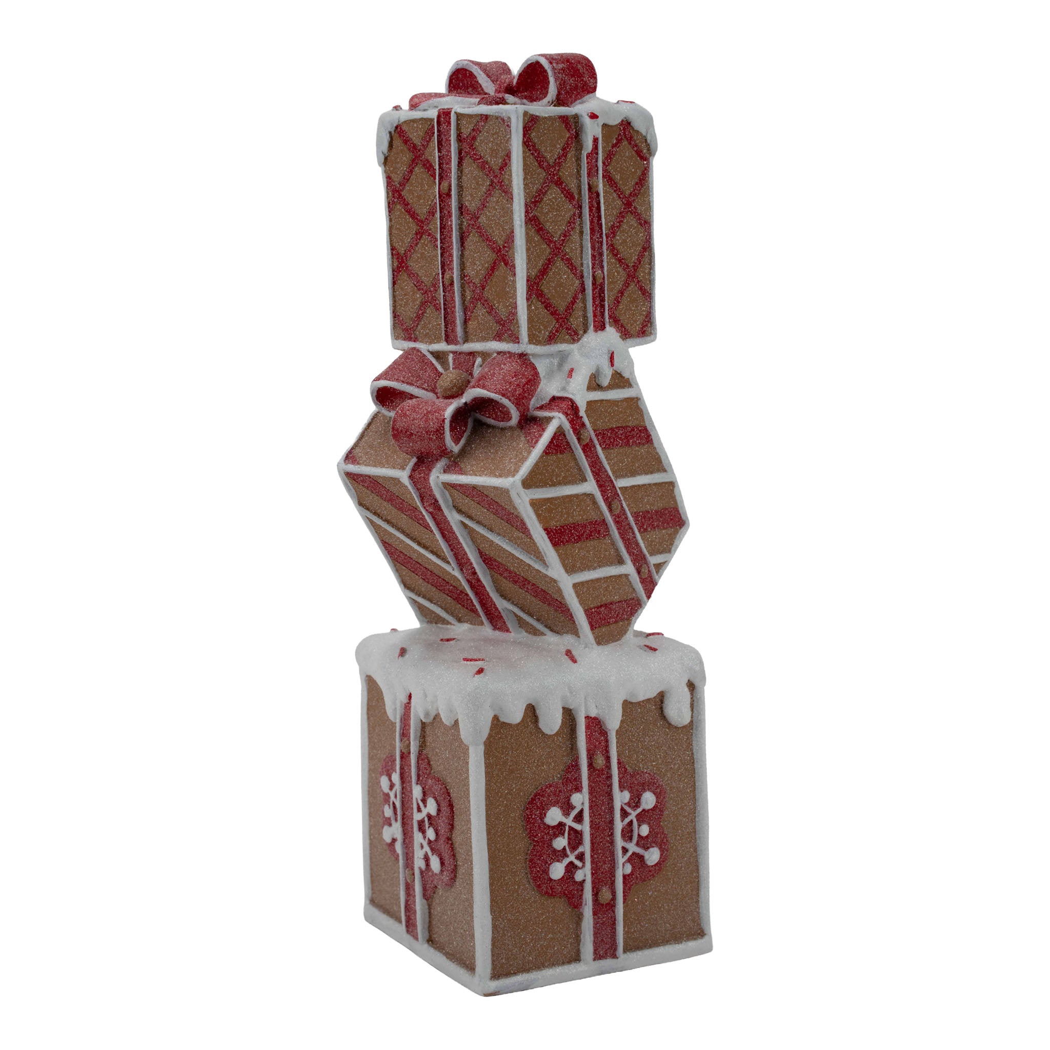 36cm Gingerbread Red White Gift Box Stack - Seasonal Decor
