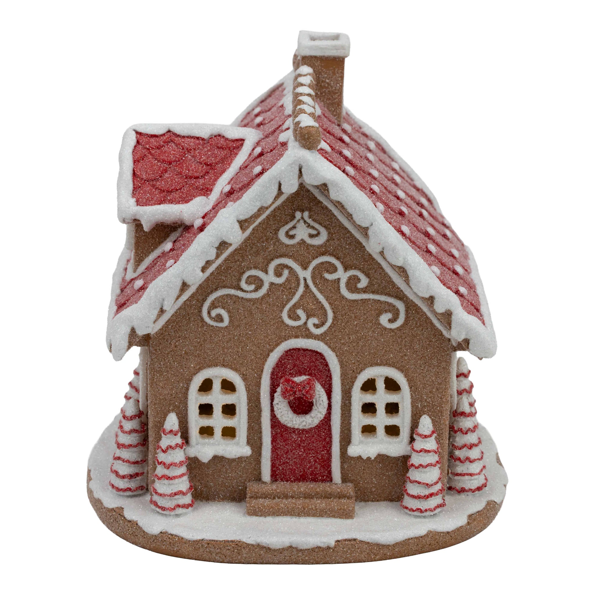 17cm Gingerbread Red White LED House - Seasonal Decor