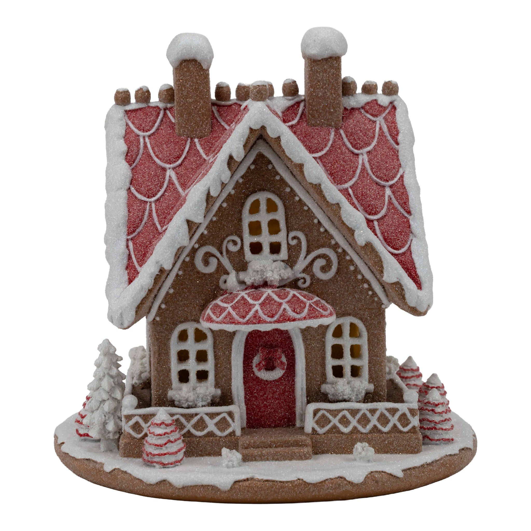31cm Gingerbread Red White LED House - Seasonal Decor