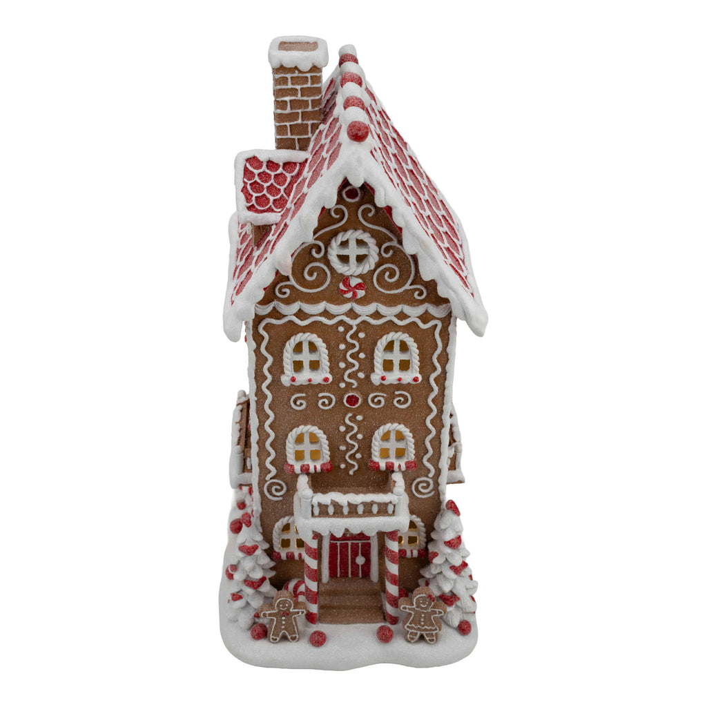 41cm Gingerbread Red White LED Double Story House - Seasonal Decor
