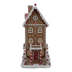 41cm Gingerbread Red White LED Double Story House - Seasonal Decor