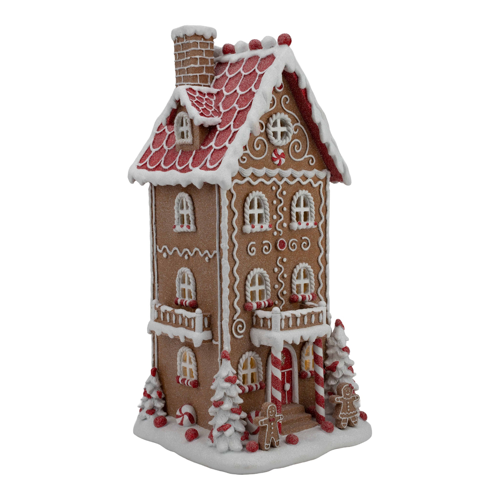 41cm Gingerbread Red White LED Double Story House - Seasonal Decor