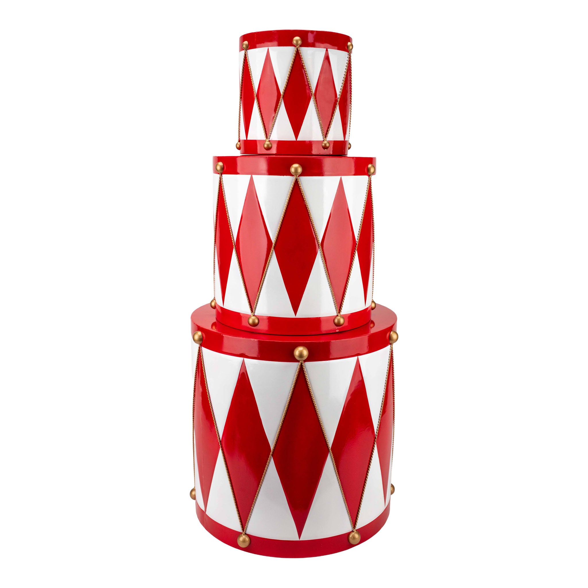 Red & White Set of 3 Metal Drum - Seasonal Decor