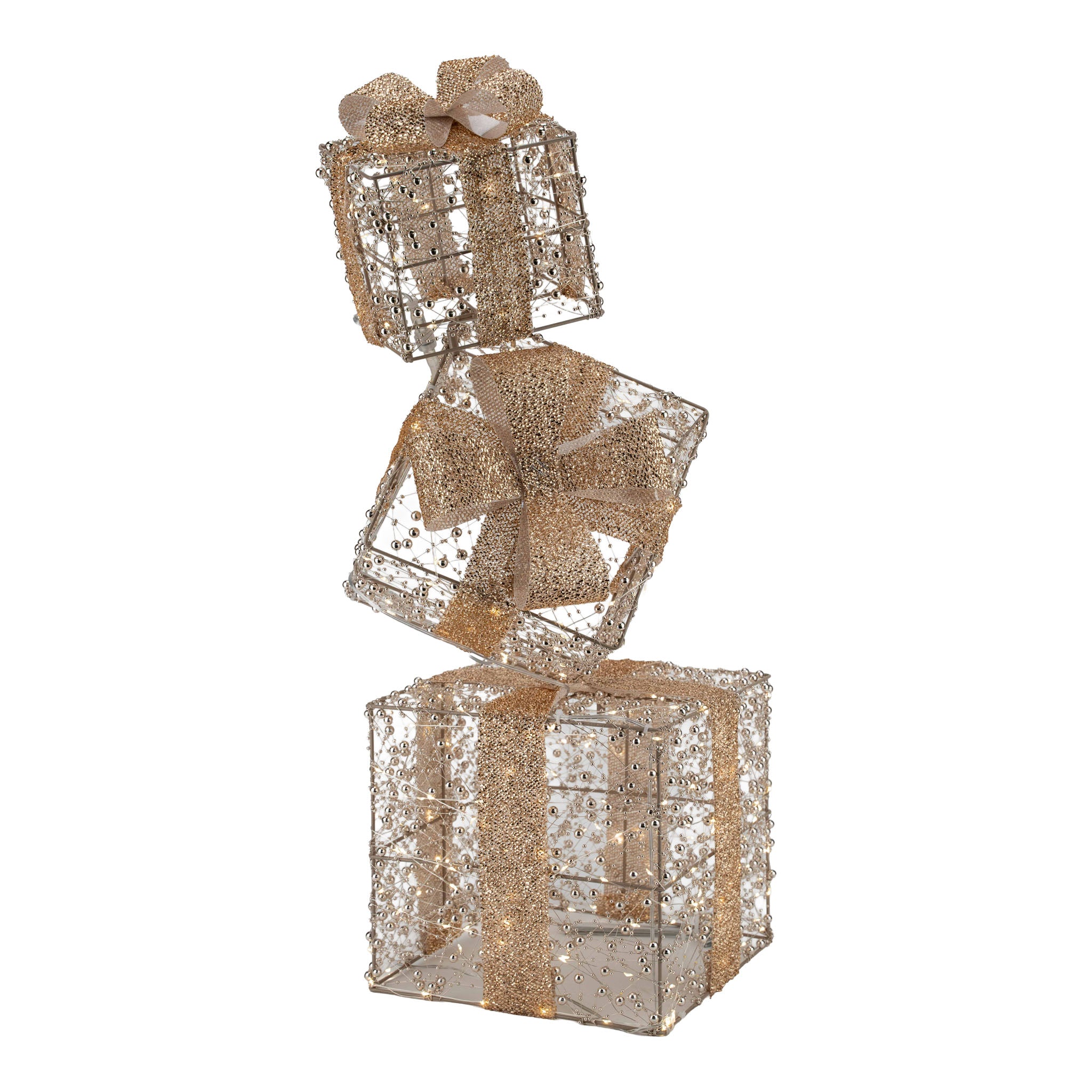 75cm Illuminated Gold Beaded Gift Stack 350 LED - Seasonal Decor