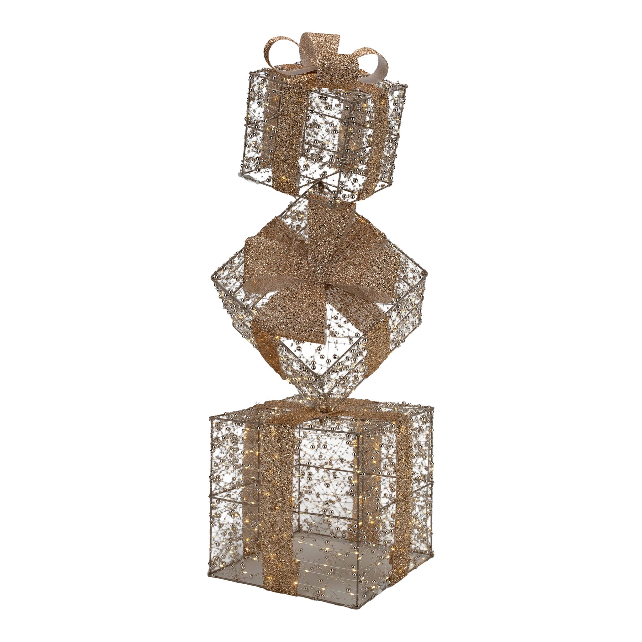 95cm Illuminated Gold Beaded Gift Stack 6000 LED - Seasonal Decor