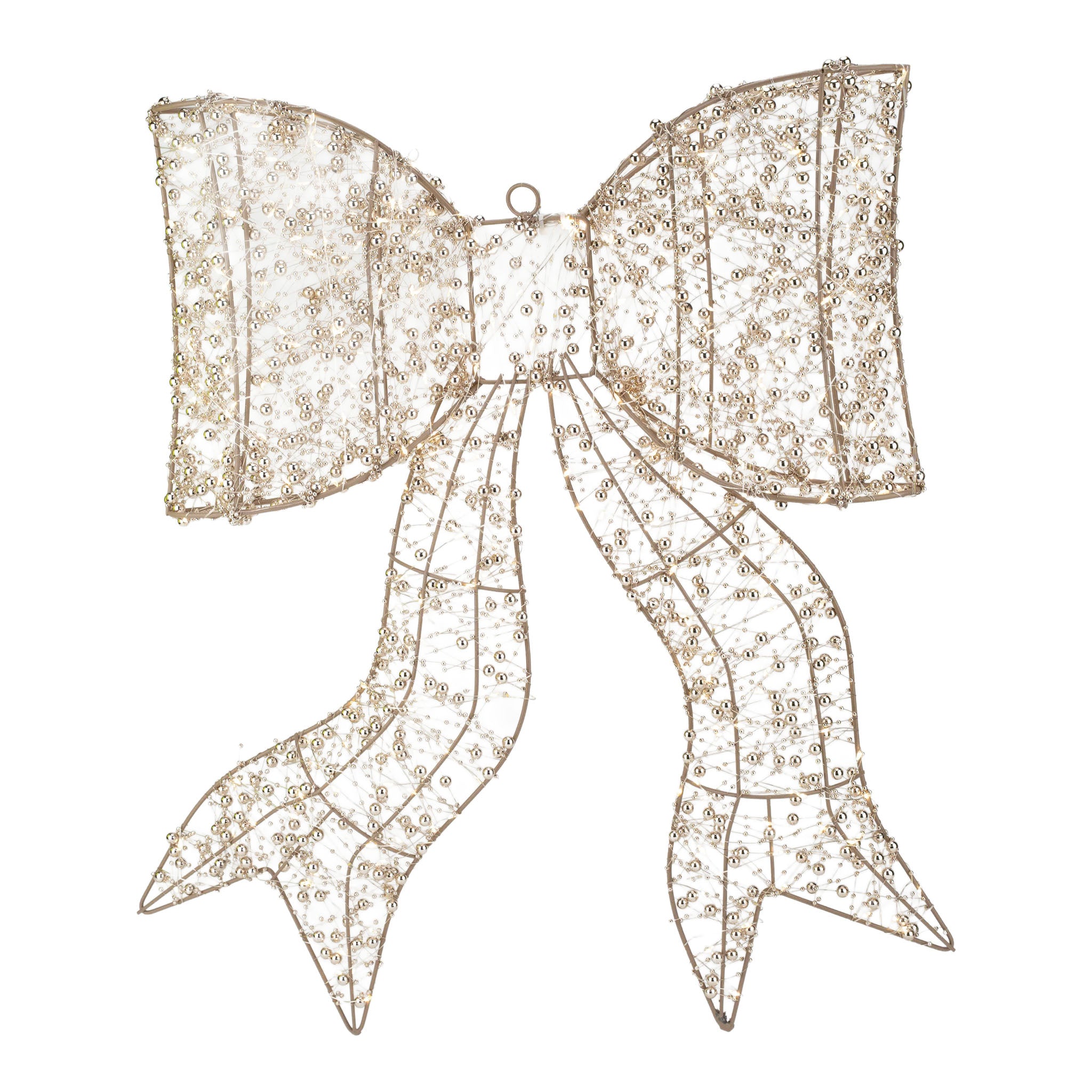 57cm H Illuminated Gold Beaded Bow 400 LED - Seasonal Decor