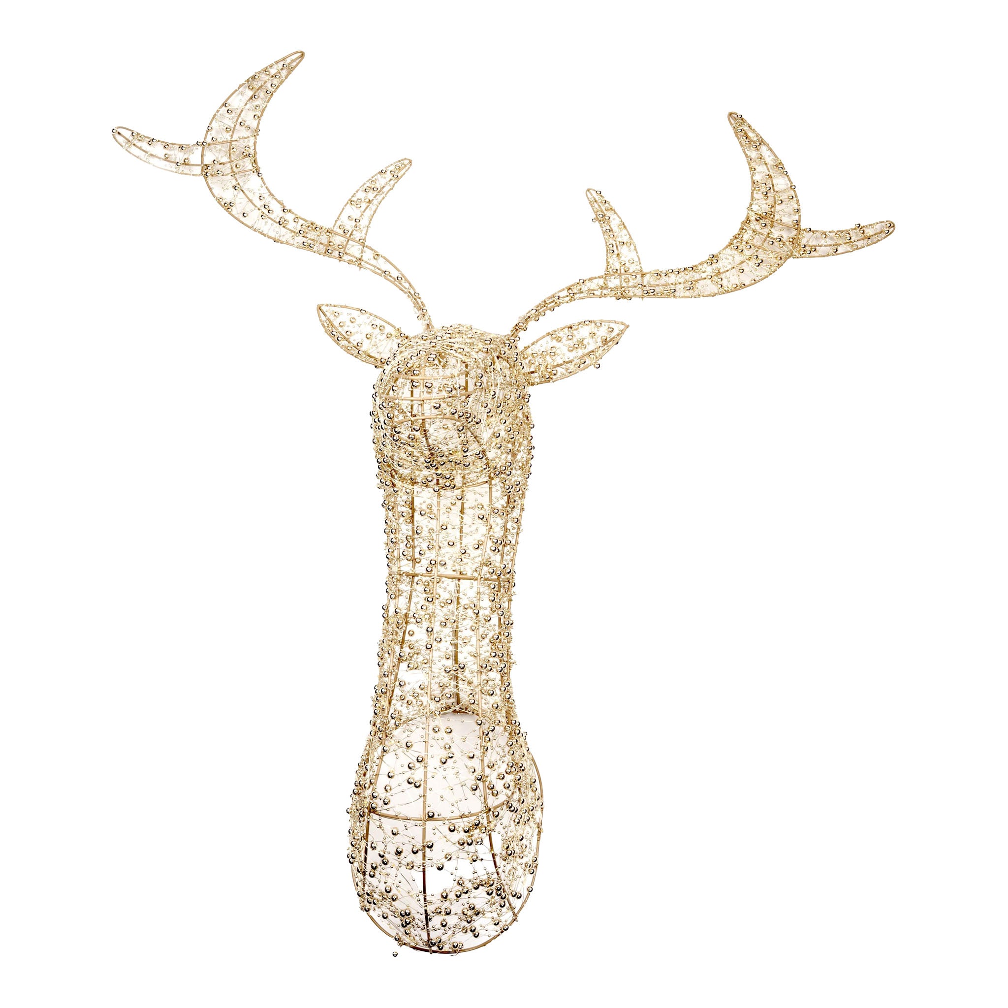 90cm Illuminated Gold Beaded Reindeer Head 600 LED - Seasonal Decor