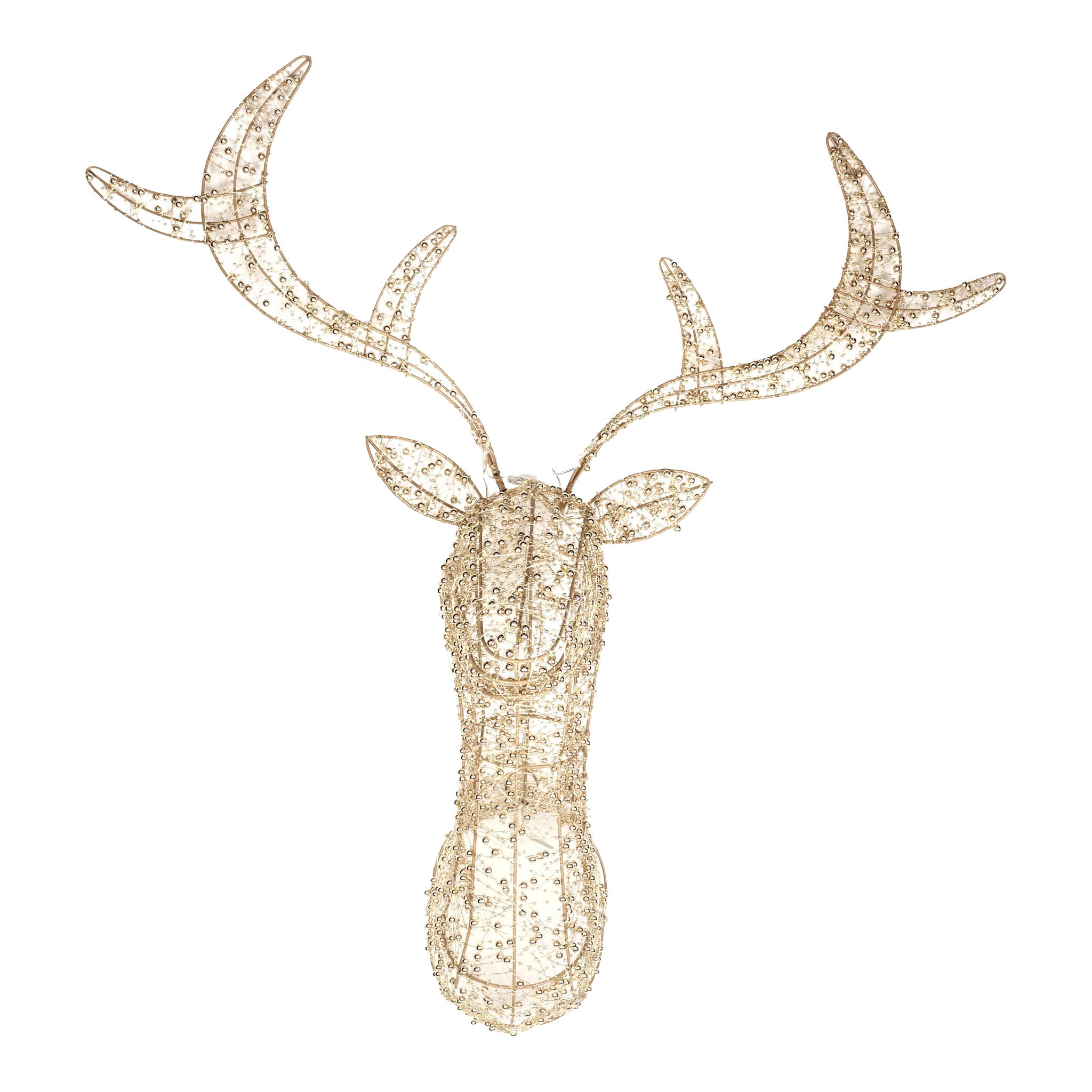90cm Illuminated Gold Beaded Reindeer Head 600 LED - Seasonal Decor