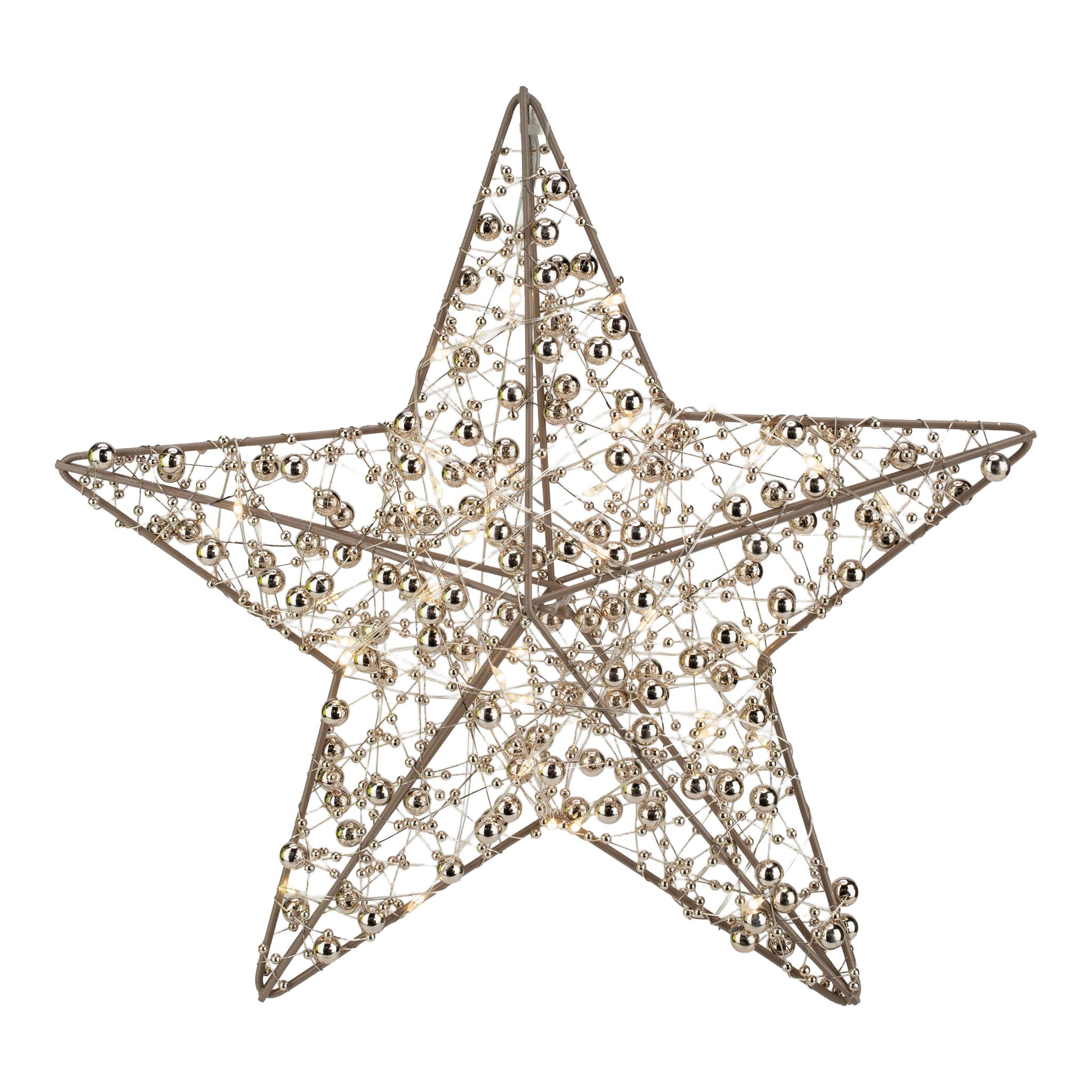 25cm Illuminated Gold Beaded Star 50 LED - Seasonal Decor