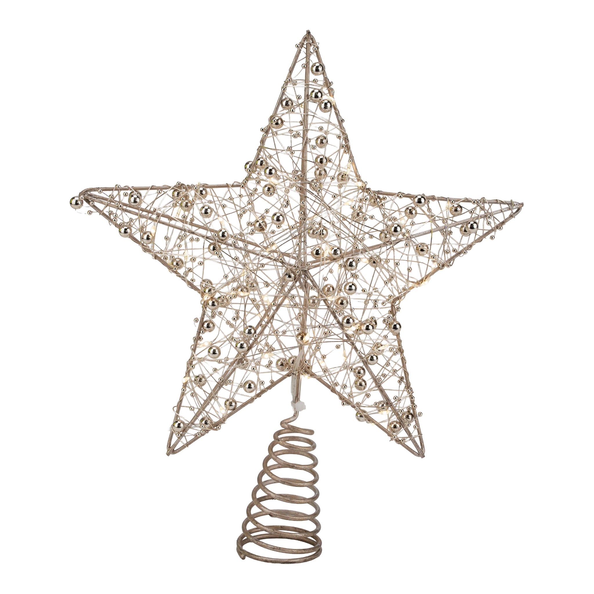 30cm Illuminated Gold Beaded 5 Point Star Tree Topper 15 LED - Seasonal Decor