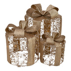 Round Illuminated Gold Beaded Gift Boxes Set of 3 with LED - Seasonal Decor