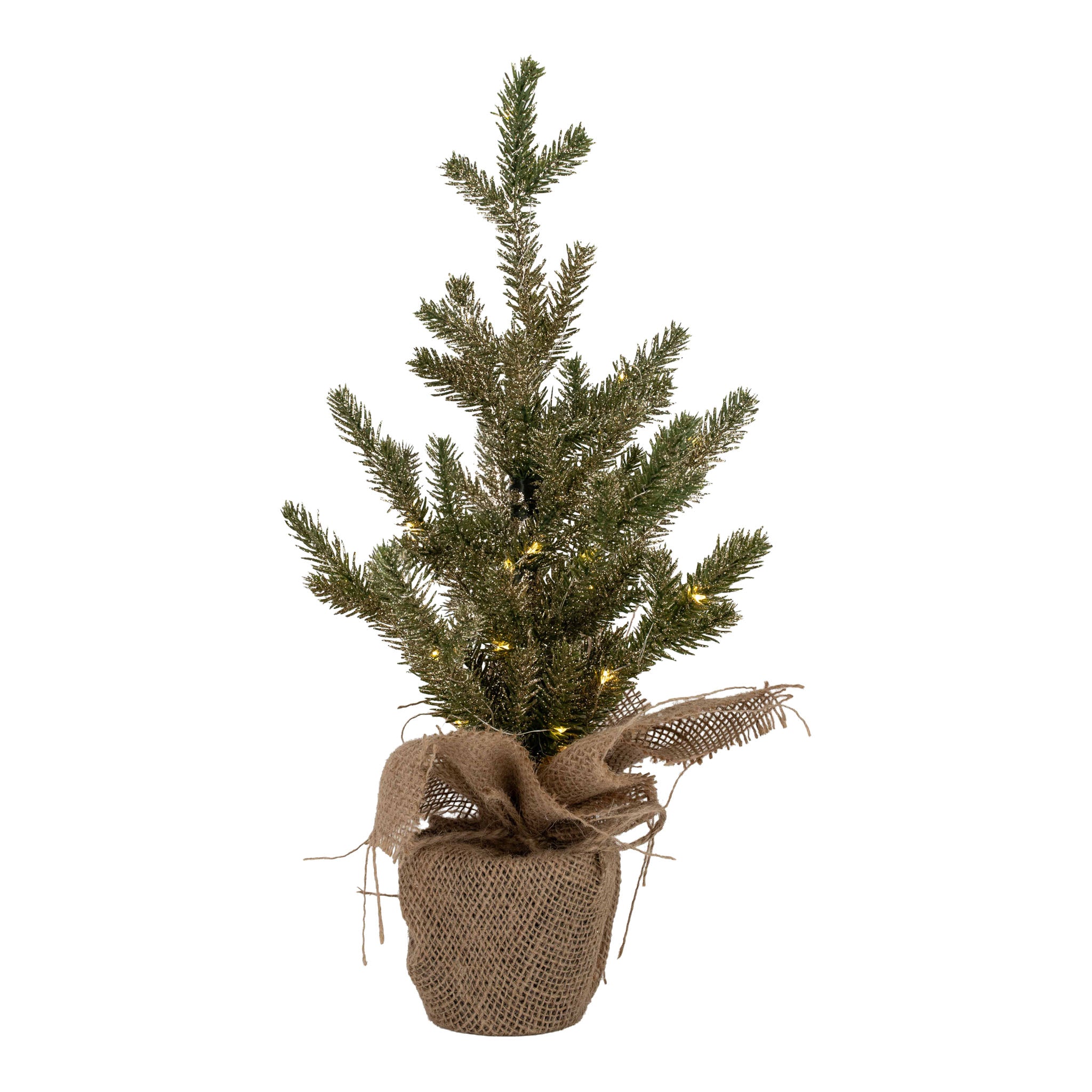 42cm Green Glitter Tree Jute Base 30 LED - Seasonal Decor