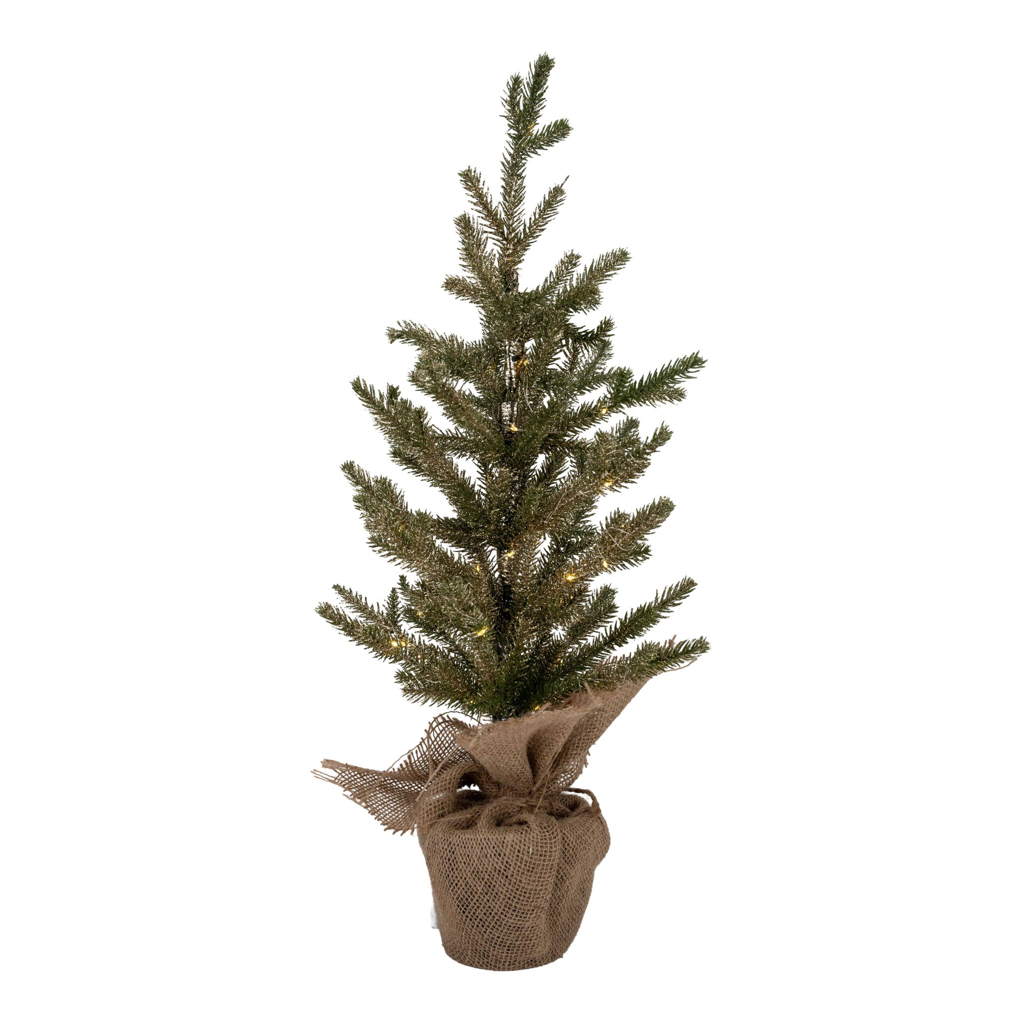 62cm Green Glitter Tree Jute Base 40 LED - Seasonal Decor
