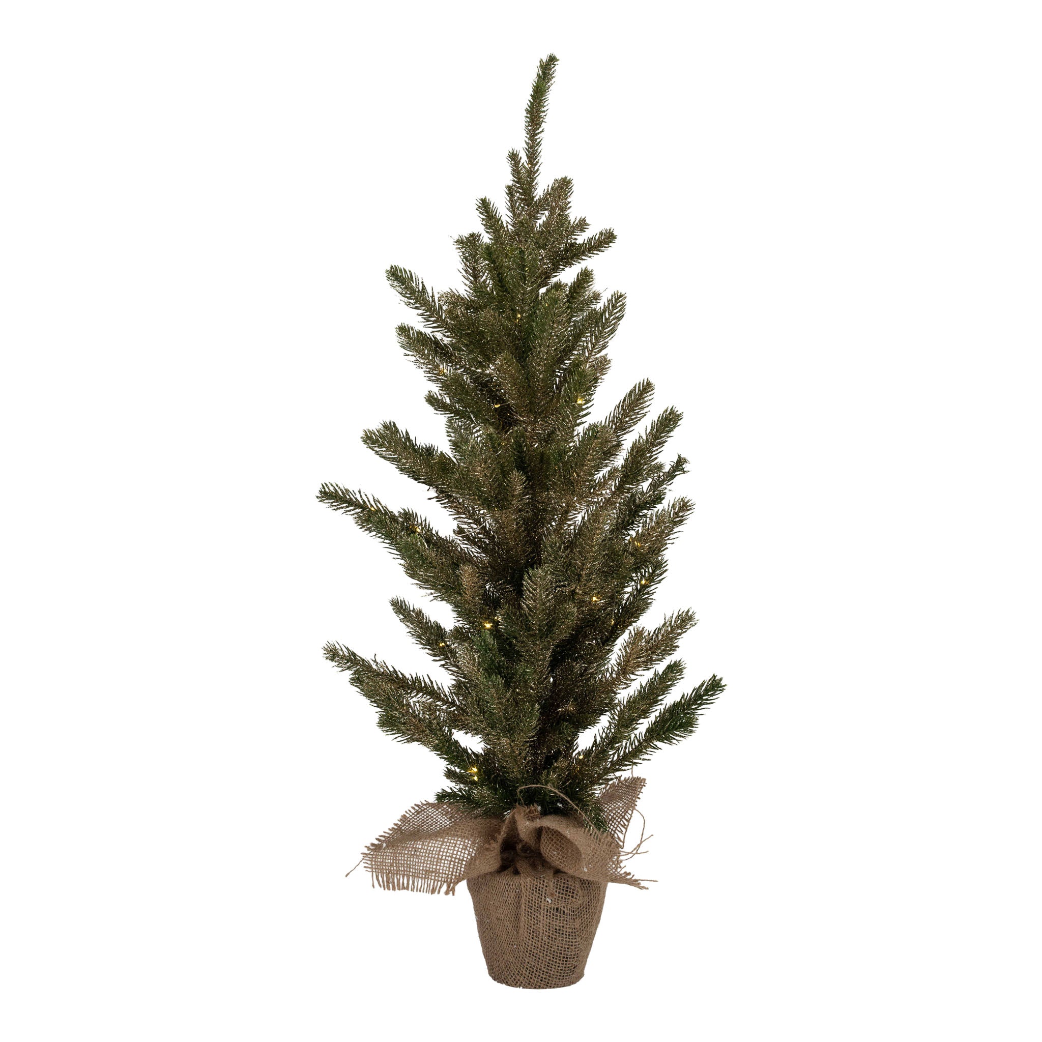 83cm Green Glitter Tree Jute Base 50 LED - Seasonal Decor