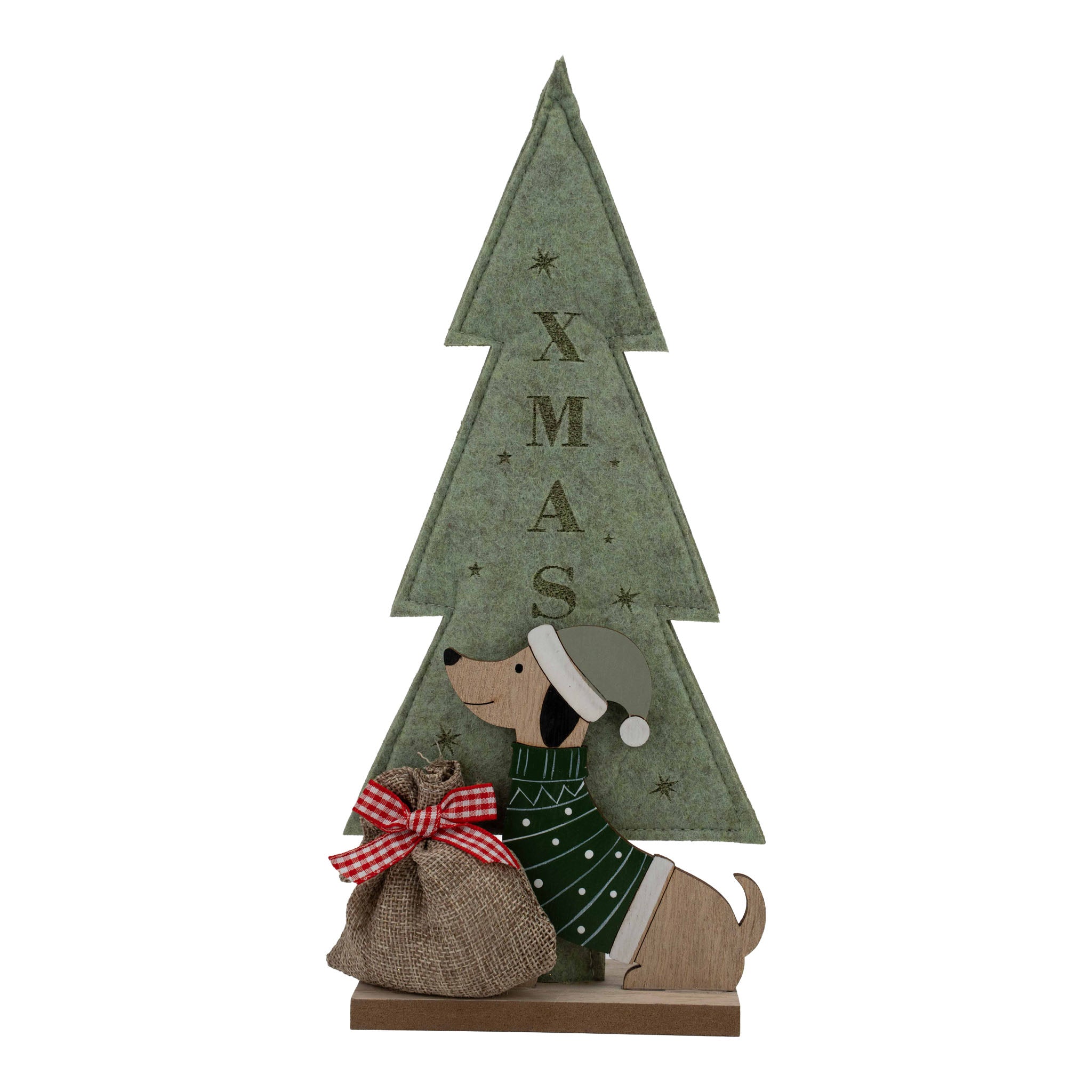 14cm Sage Green Tree with Dog - Seasonal Decor