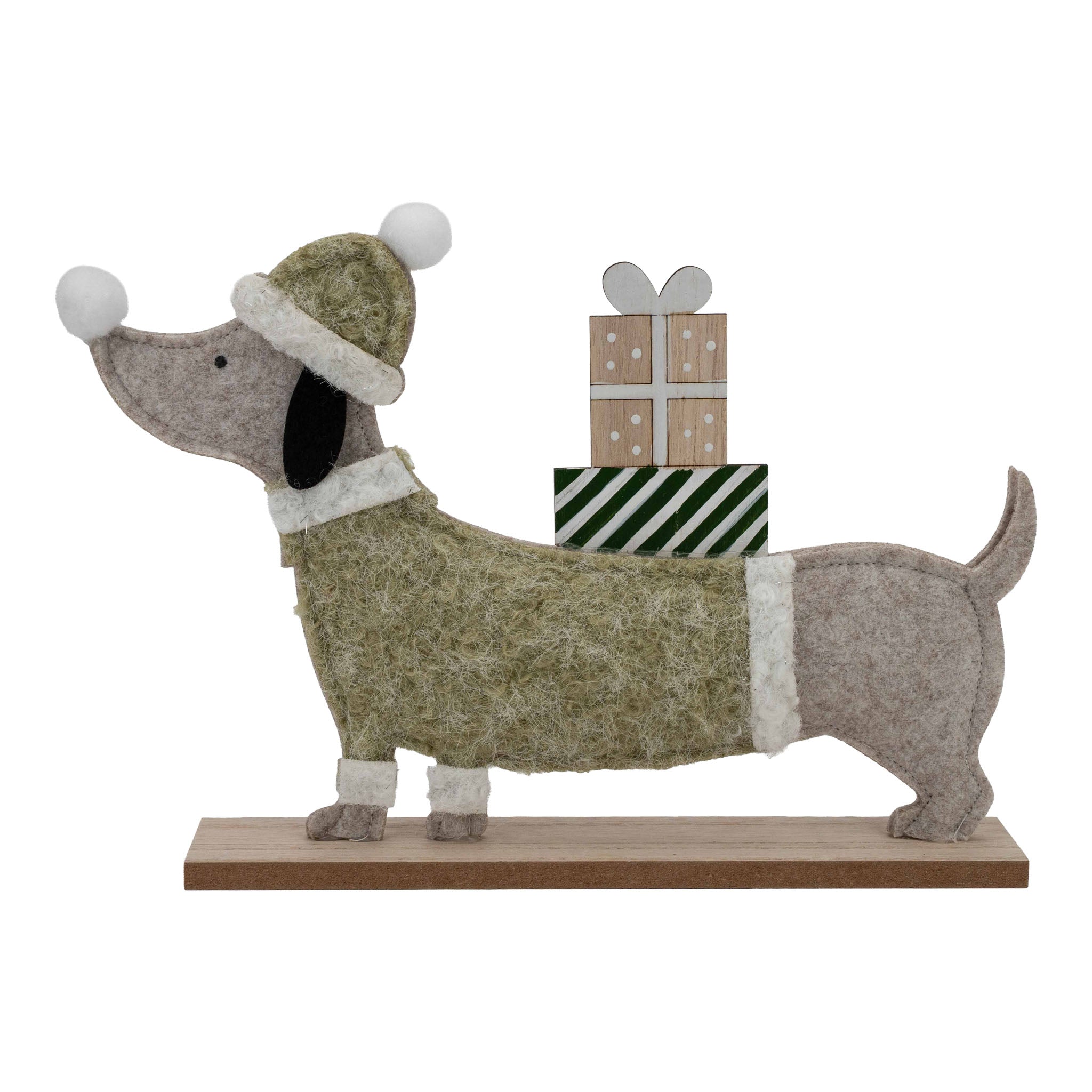 34cm Sage Green Dog with Gifts - Seasonal Decor