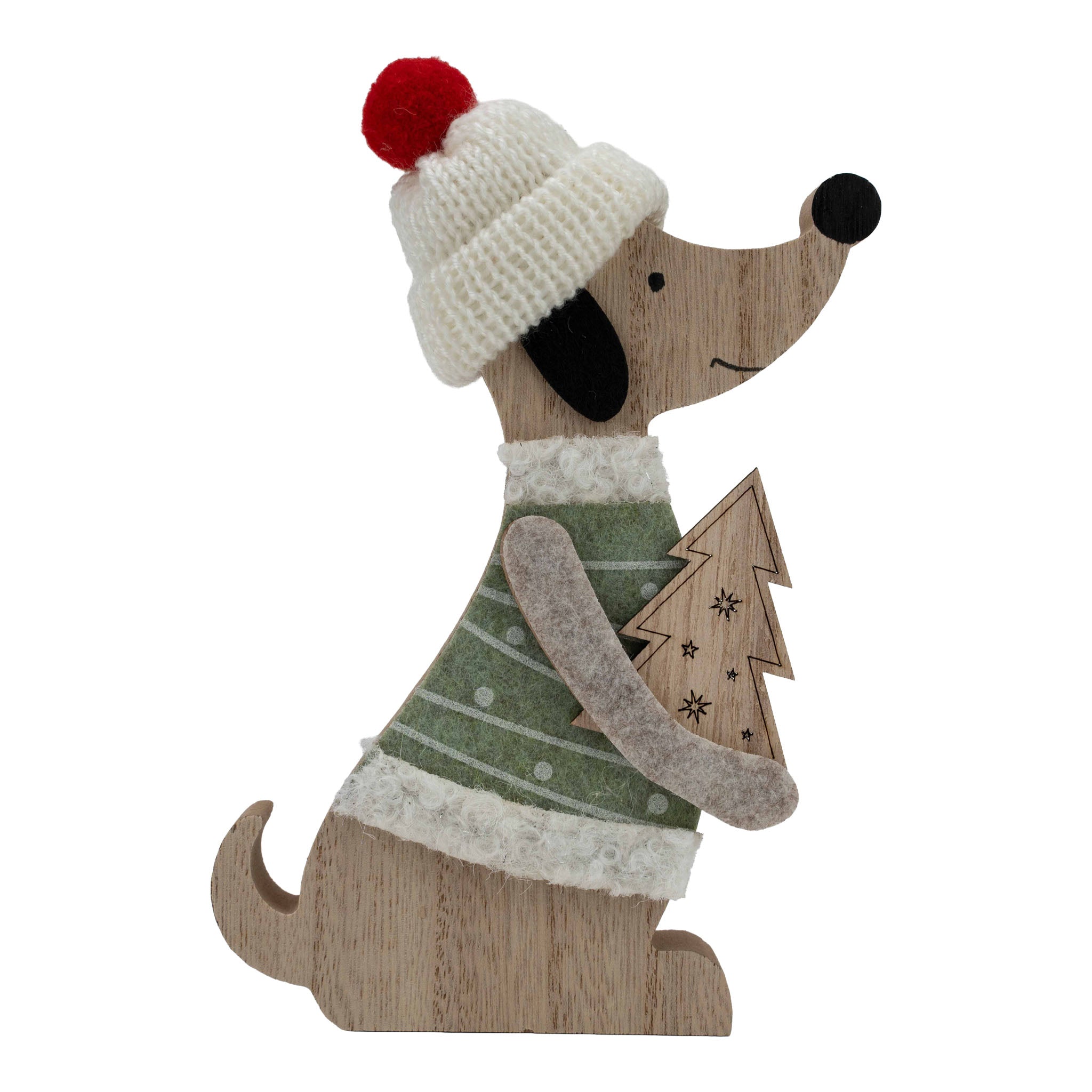 18cm Sage Green Dog with Tree - Seasonal Decor