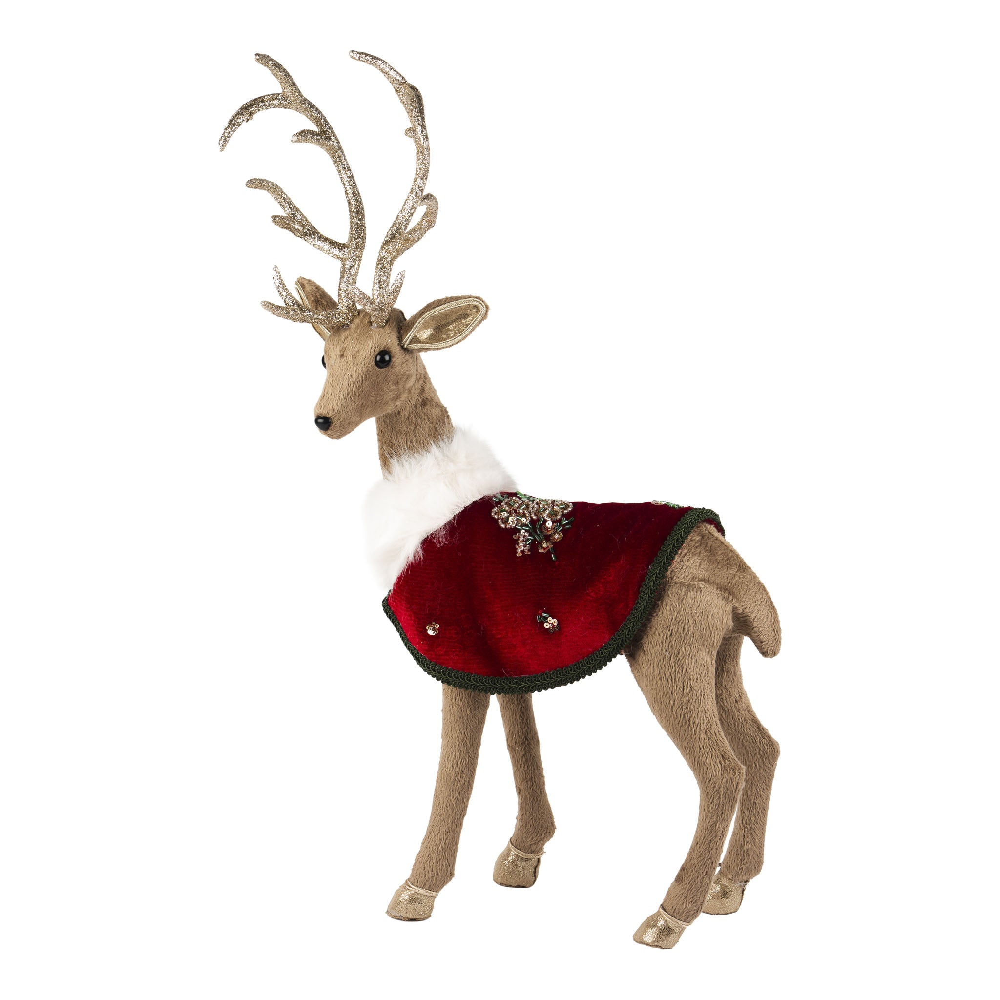59cm Standing Reindeer Beaded Floral Coat - Seasonal Decor