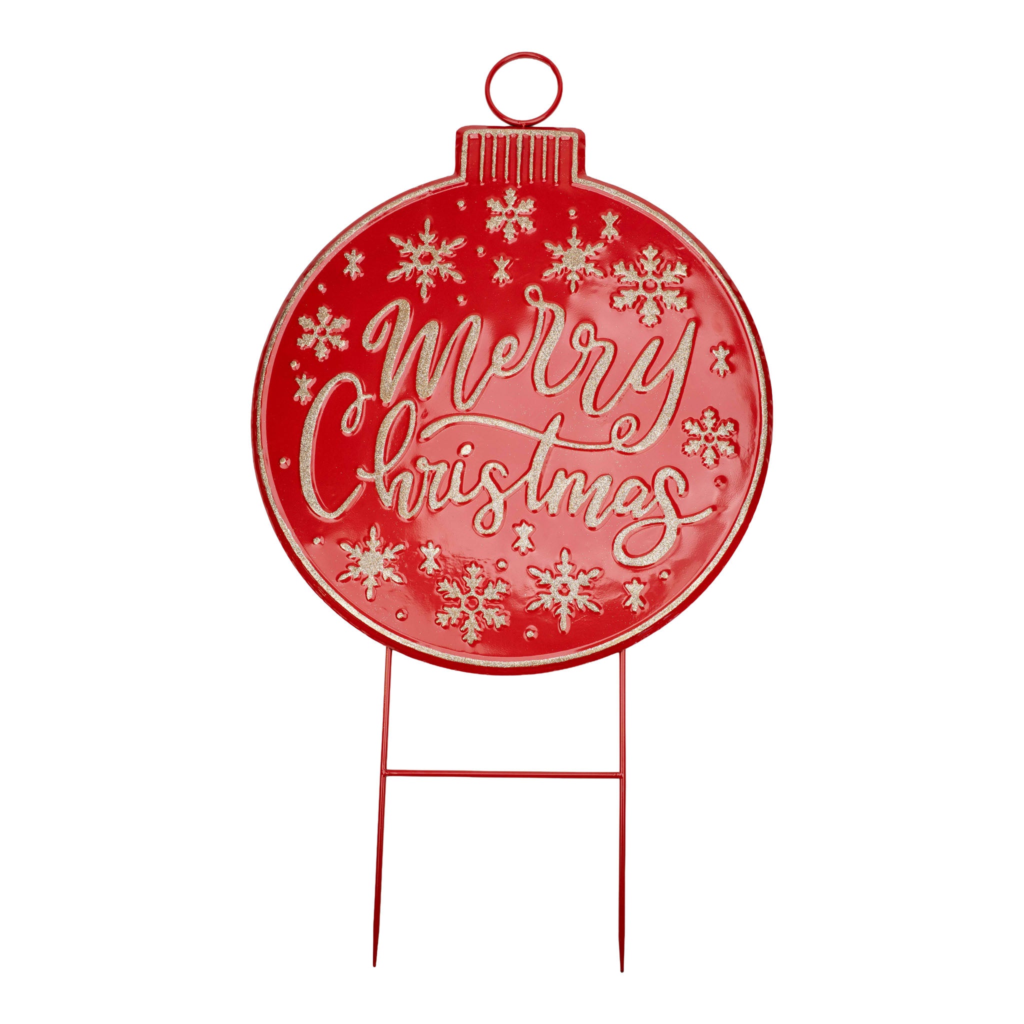 Red Gold Merry Christmas Garden Stake Sign - Seasonal Decor