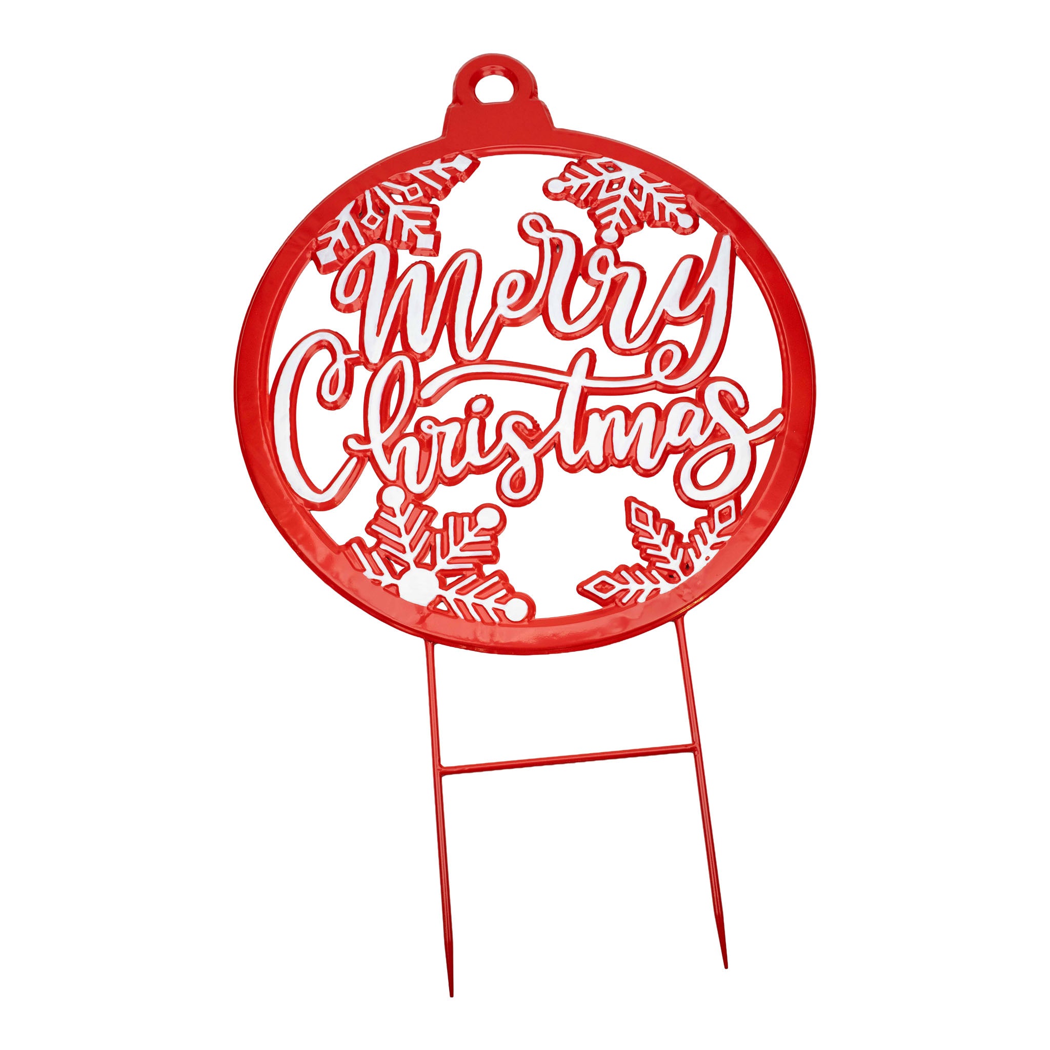 White Red Merry Christmas Garden Stake Sign - Seasonal Decor