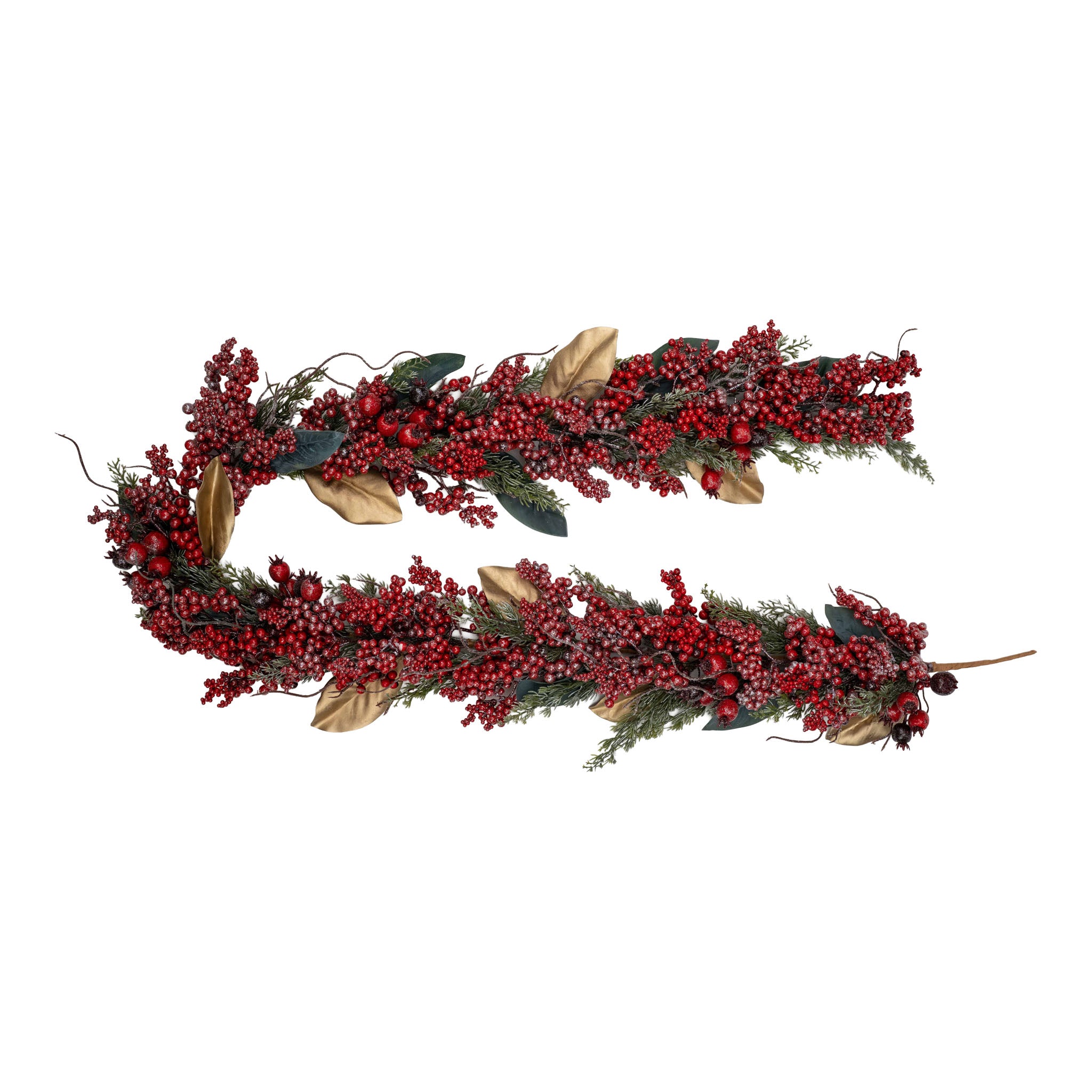 180cm Glittered Red Berry Magnolia Leaf Garland - Seasonal Decor