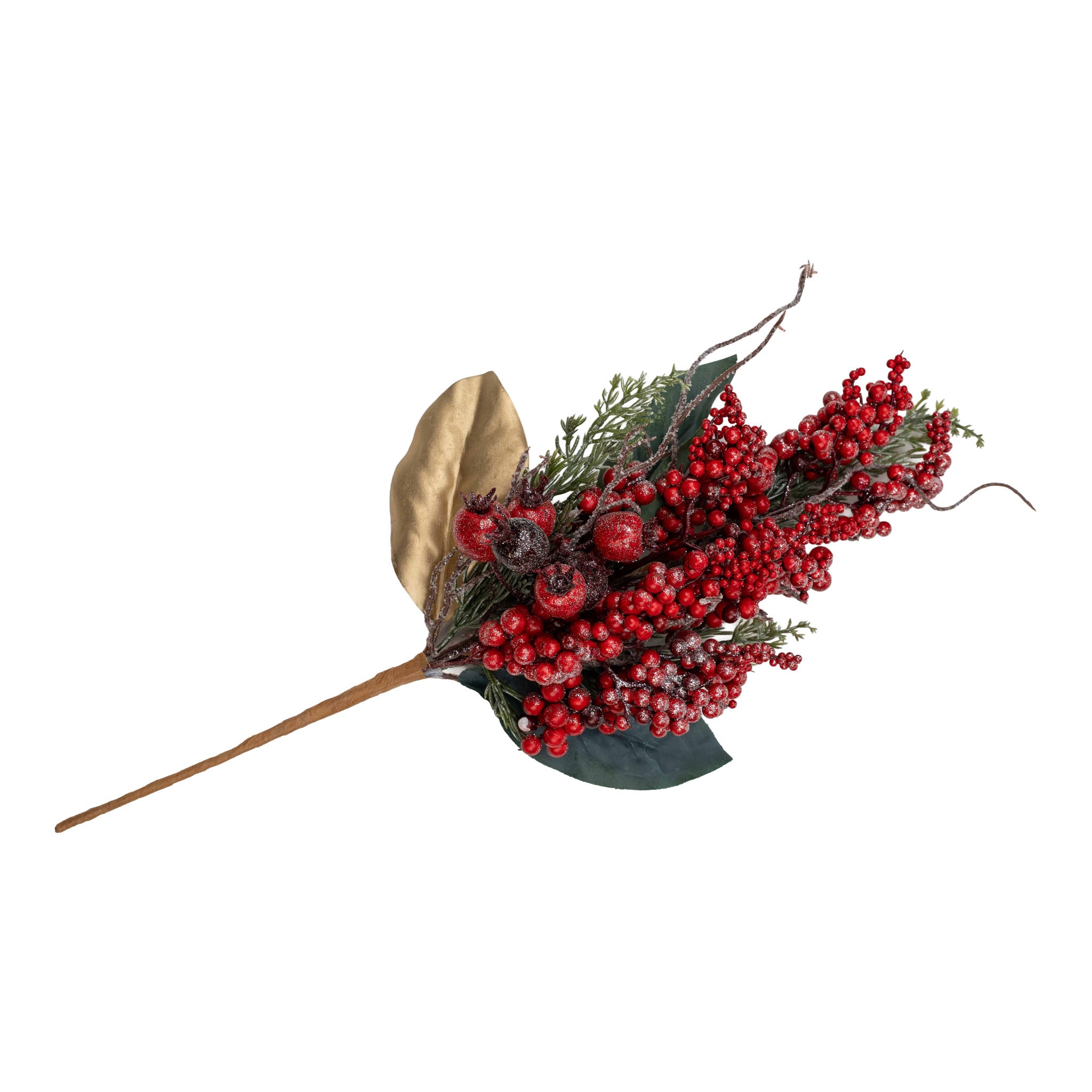 45cm Glittered Red Berry Magnolia Leaf Spray - Seasonal Decor