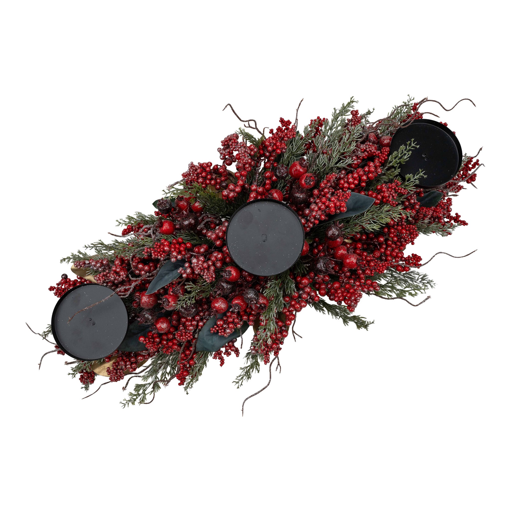 75cm Glittered Red Berry Magnolia Leaf Centrepiece - Seasonal Decor