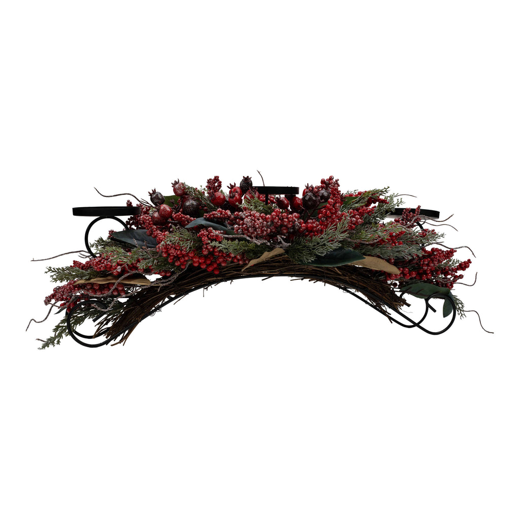 75cm Glittered Red Berry Magnolia Leaf Centrepiece - Seasonal Decor