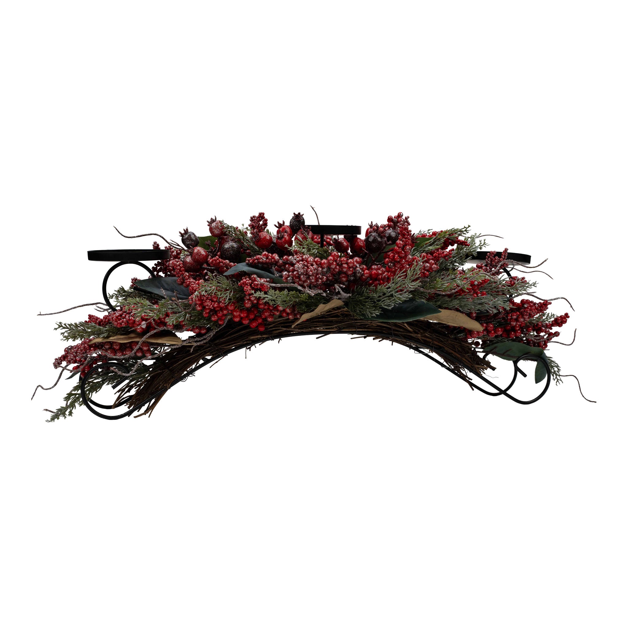 75cm Glittered Red Berry Magnolia Leaf Centrepiece - Seasonal Decor