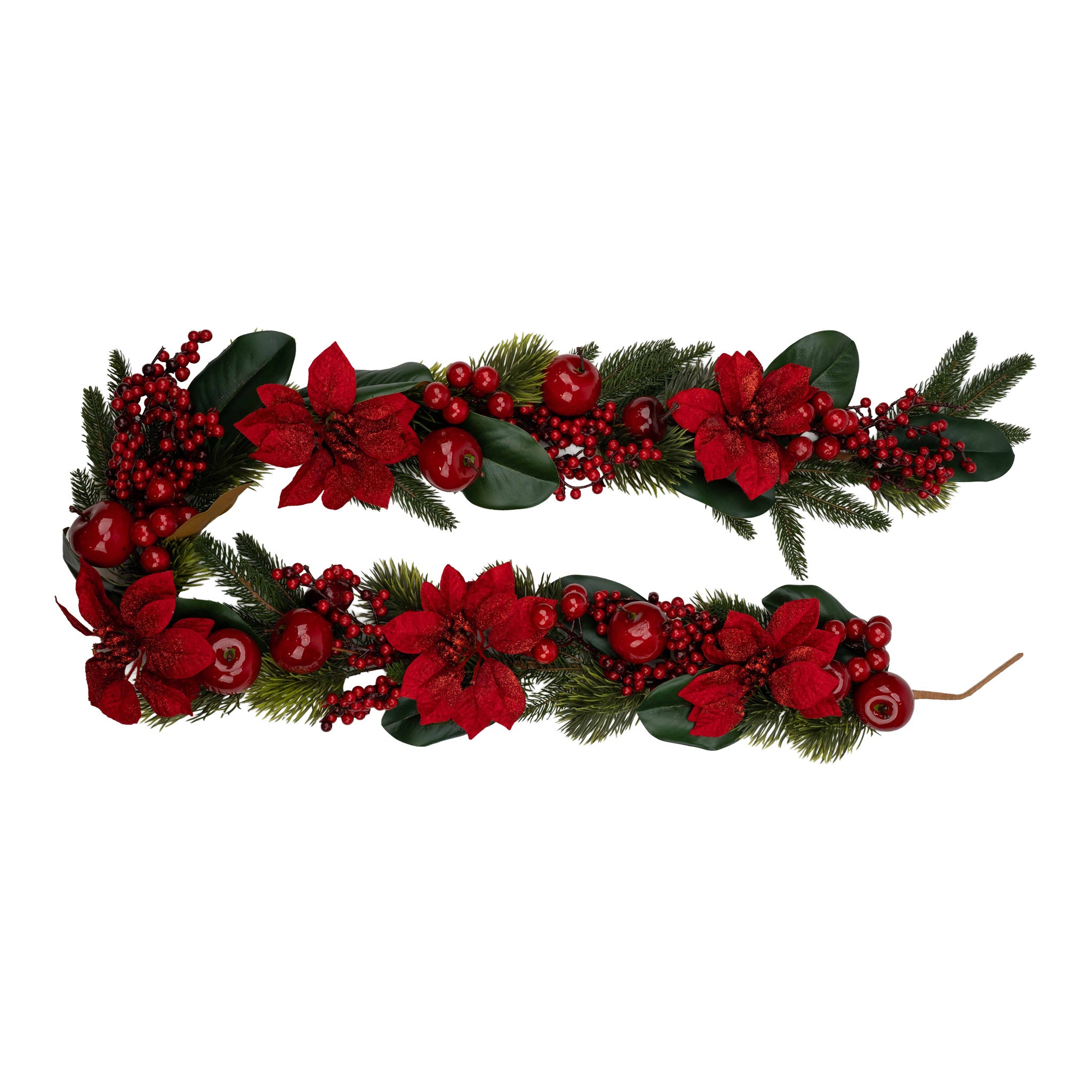 180cm Red Poinsettia & Apple Garland - Seasonal Decor