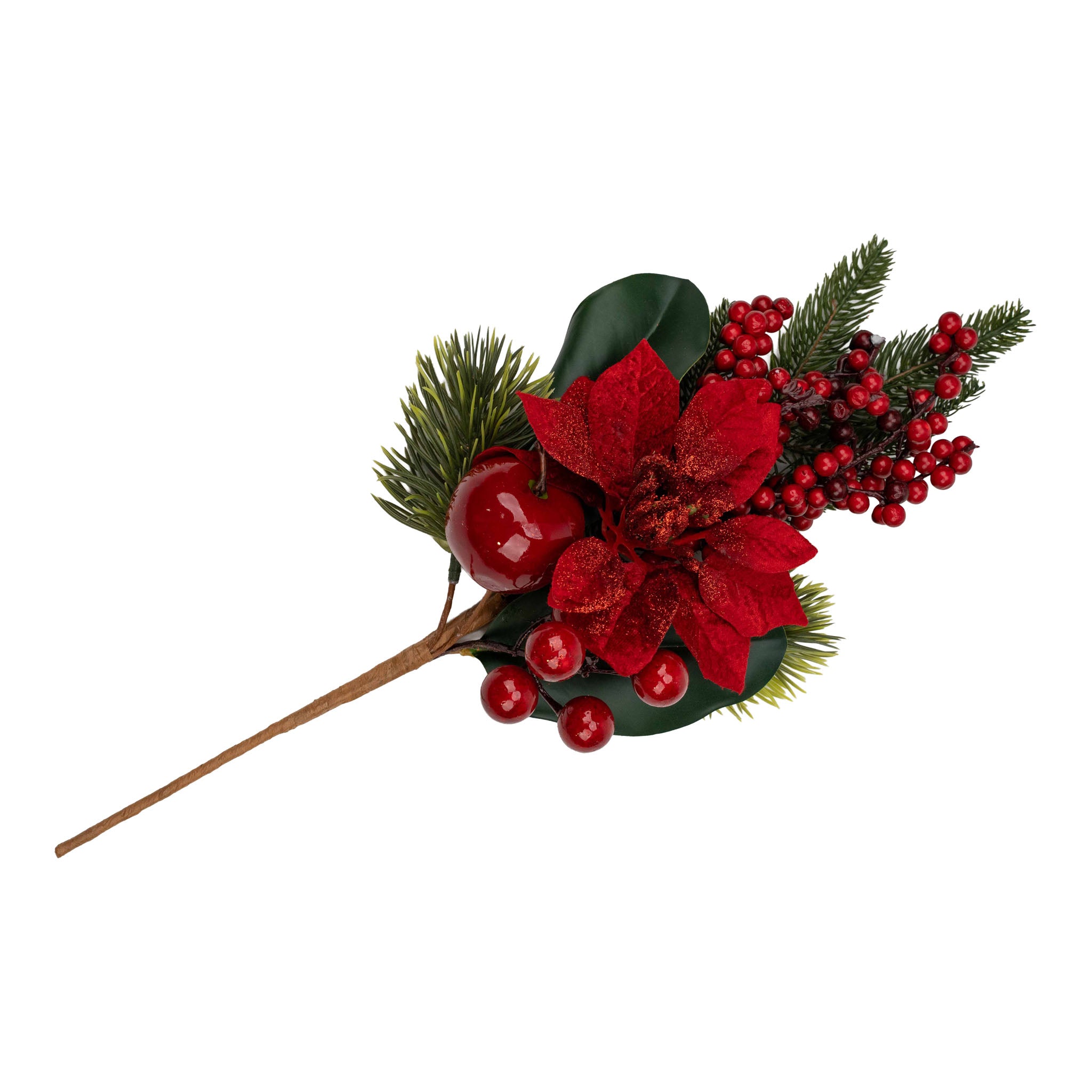 45cm Red Poinsettia & Apple Spray - Seasonal Decor