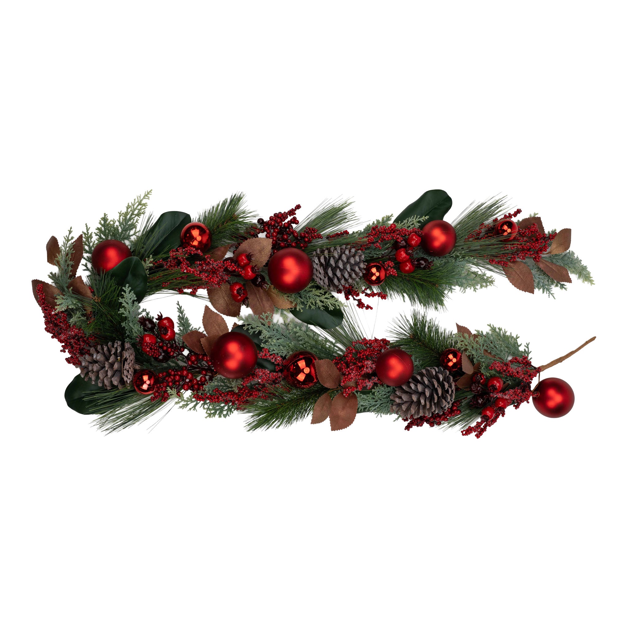 180cm Red Berry Pinecone Bauble Garland - Seasonal Decor