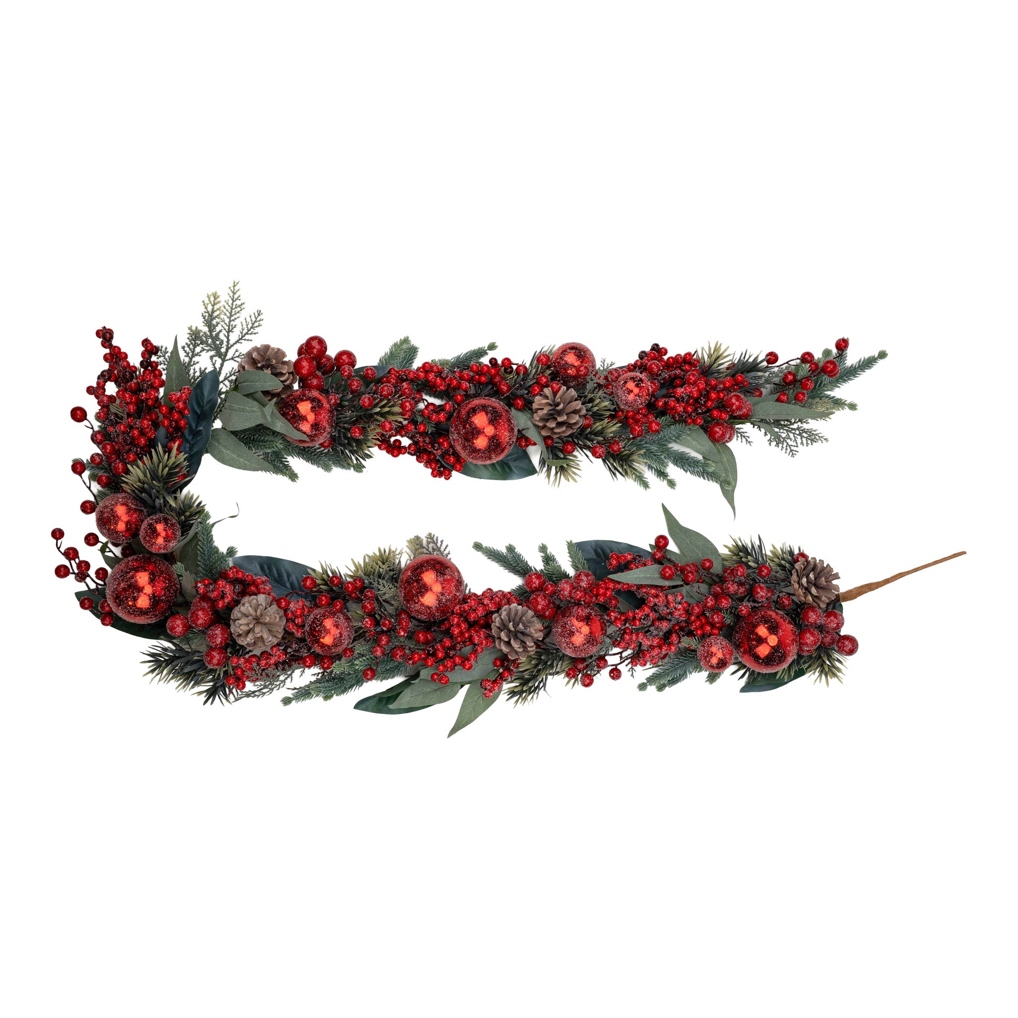 180cm Red Berry Pinecone Iced Bauble Garland - Seasonal Decor