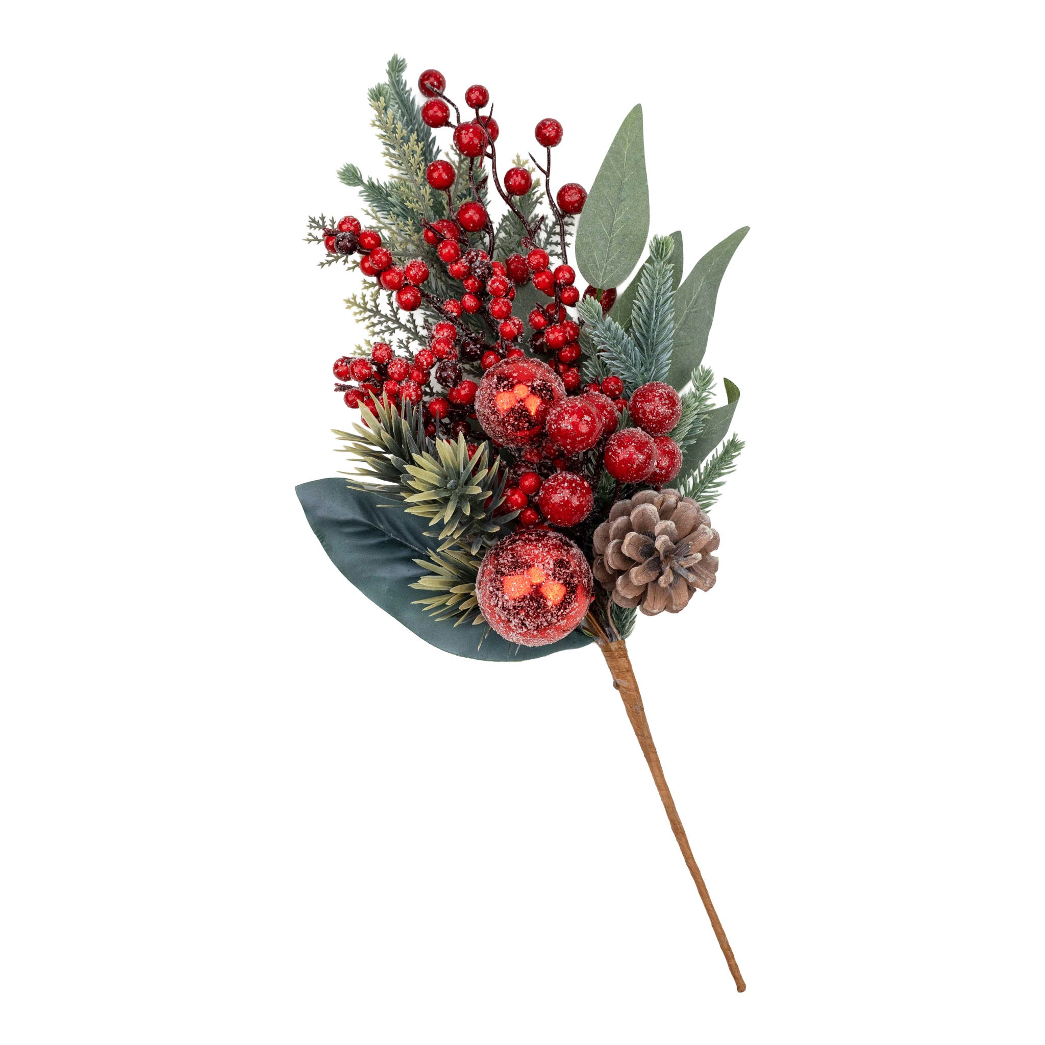 45cm Red Berry Pinecone Iced Bauble Spray - Seasonal Decor
