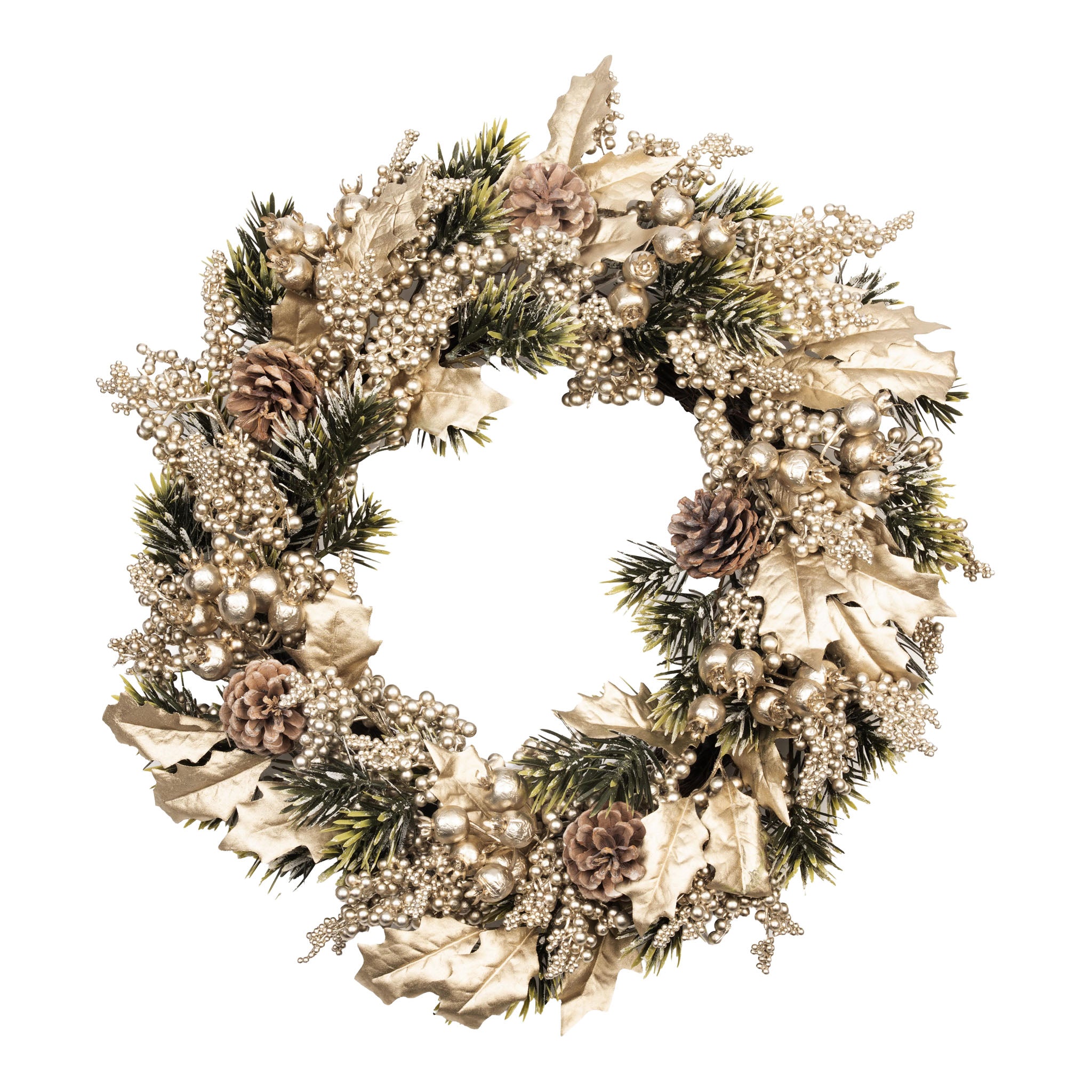 50cm Champagne Berry Leaf Wreath - Seasonal Decor