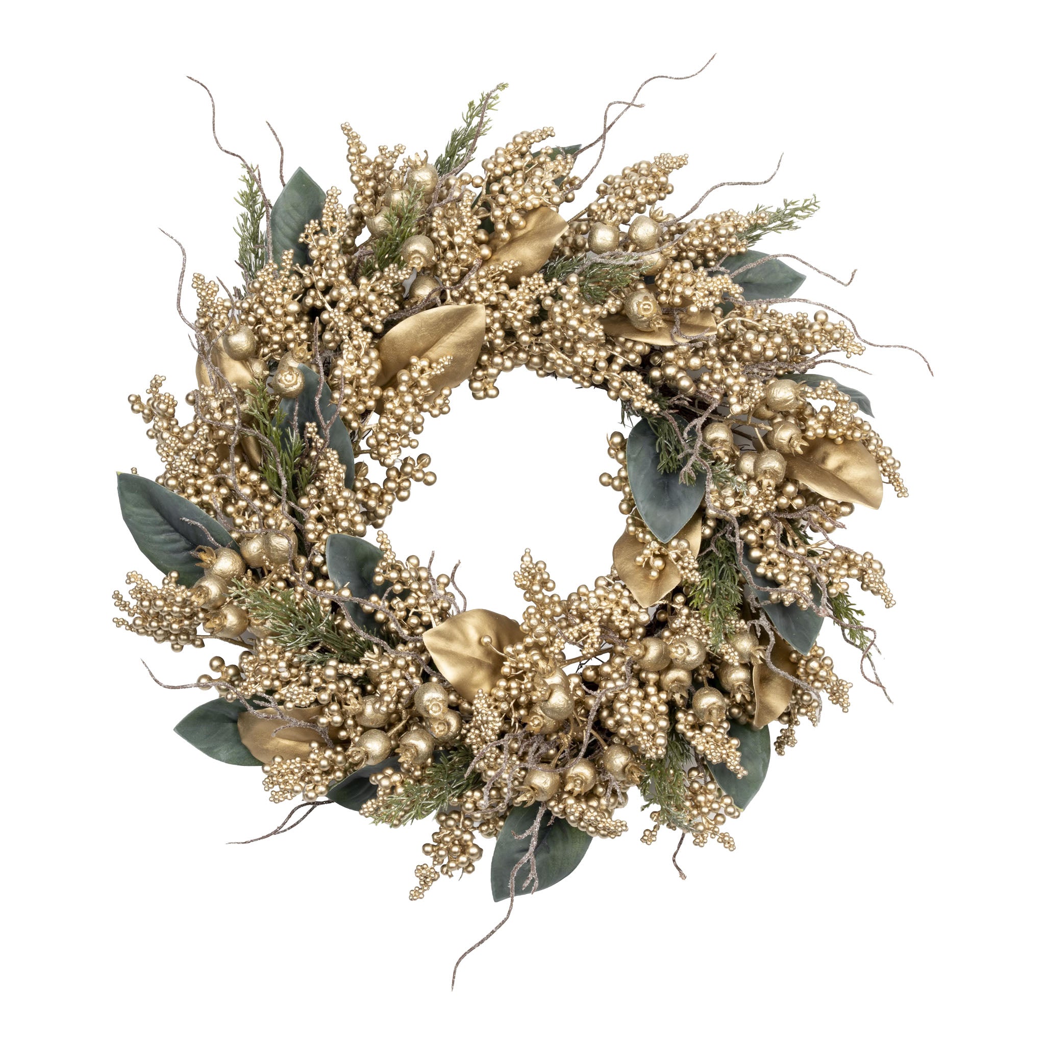 50cm Gold Berry Gold Leaf Wreath - Seasonal Decor