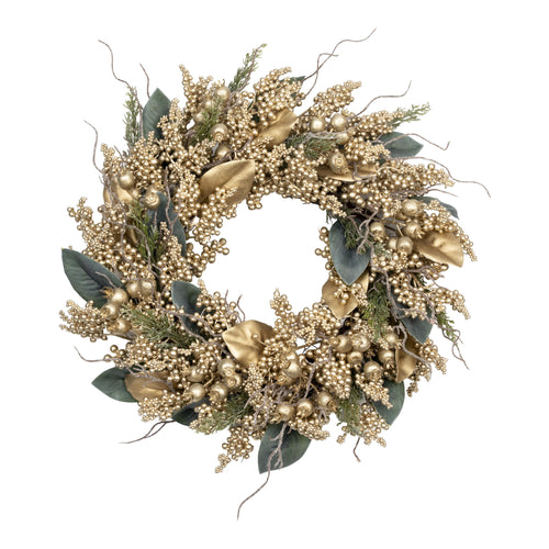 50cm Gold Berry Gold Leaf Wreath - Seasonal Decor