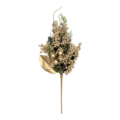 45cm Gold Berry Gold Leaf Spray - Seasonal Decor