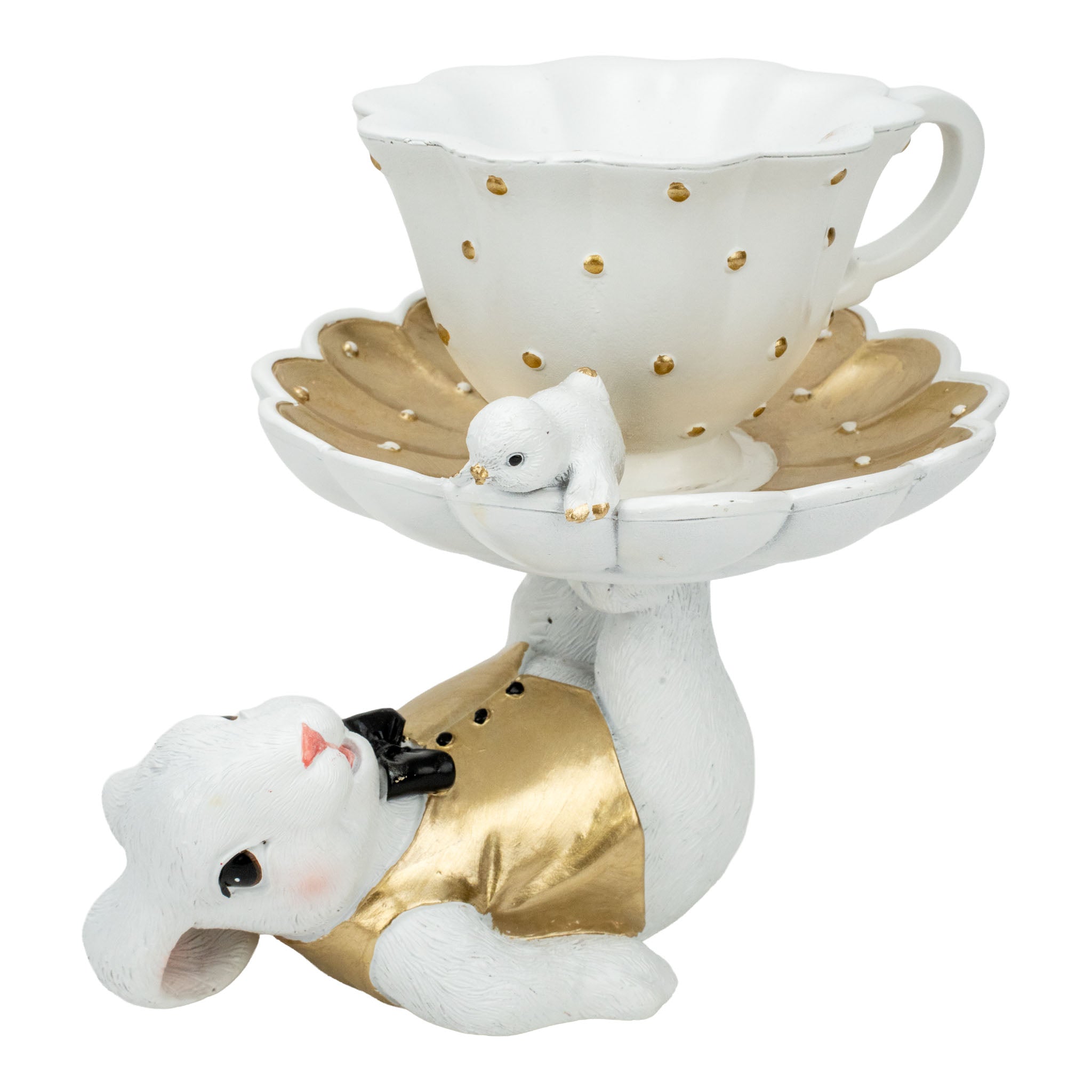 19.5cm Luxe Laying Bunny with Teacup - Seasonal Decor